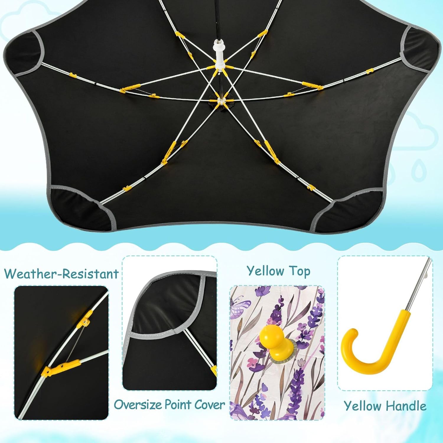 ALAZA Lavender Flower Butterfly Kids Umbrella for Girls Boys Toddler Children Rain & Sun Umbrella