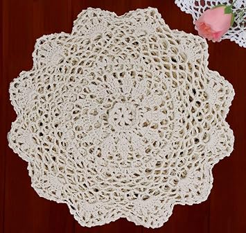Creative Linens 6PCS 10" Round Crochet Lace Doily Beige 100% Cotton Handmade, Set of 6 Pieces