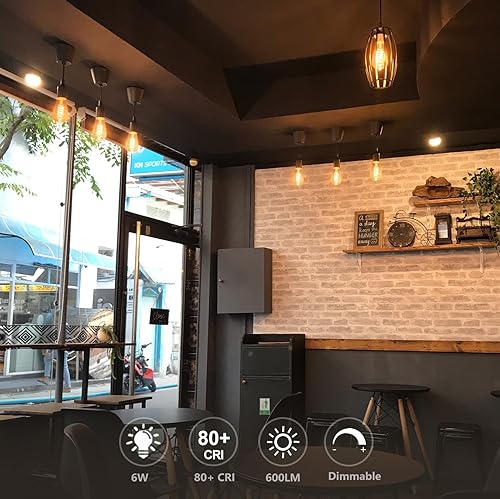 Miniatura 6 de 4 bombillas LED Edison vintage regulables, equivalente a 6 W, 60 vatios, blanco cálido 2700 K, bombilla de filamento LED en espiral flexible