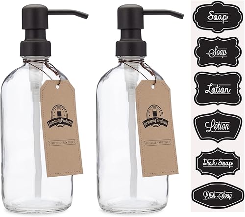 Miniatura 8 de Dispensador de jabón y loción en tarro de vidrio transparente con bomba de acero inoxidable, 16 onzas (1)