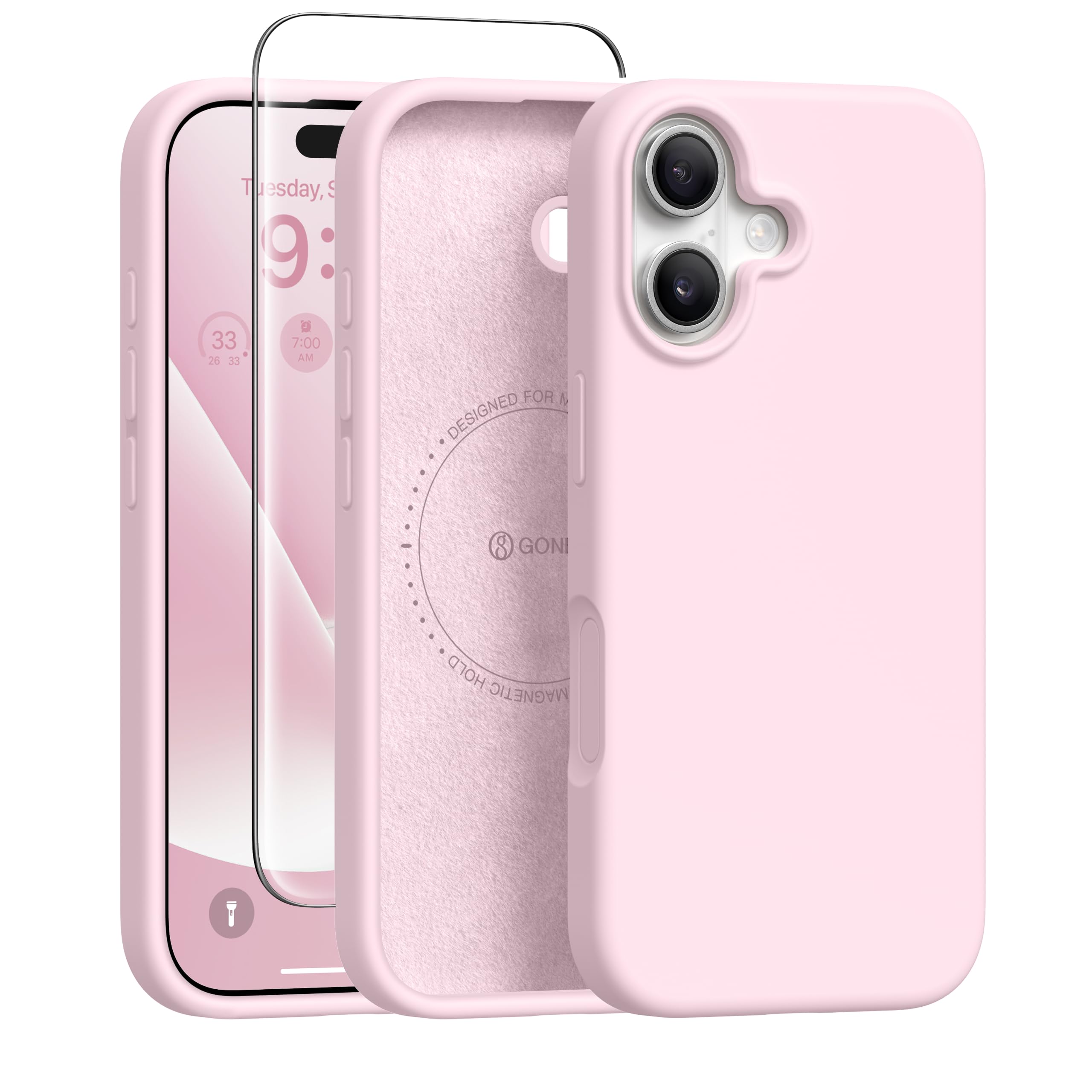 GONEZ Magnetic for iPhone 16 Case, Silicone Cover Pastel Pink