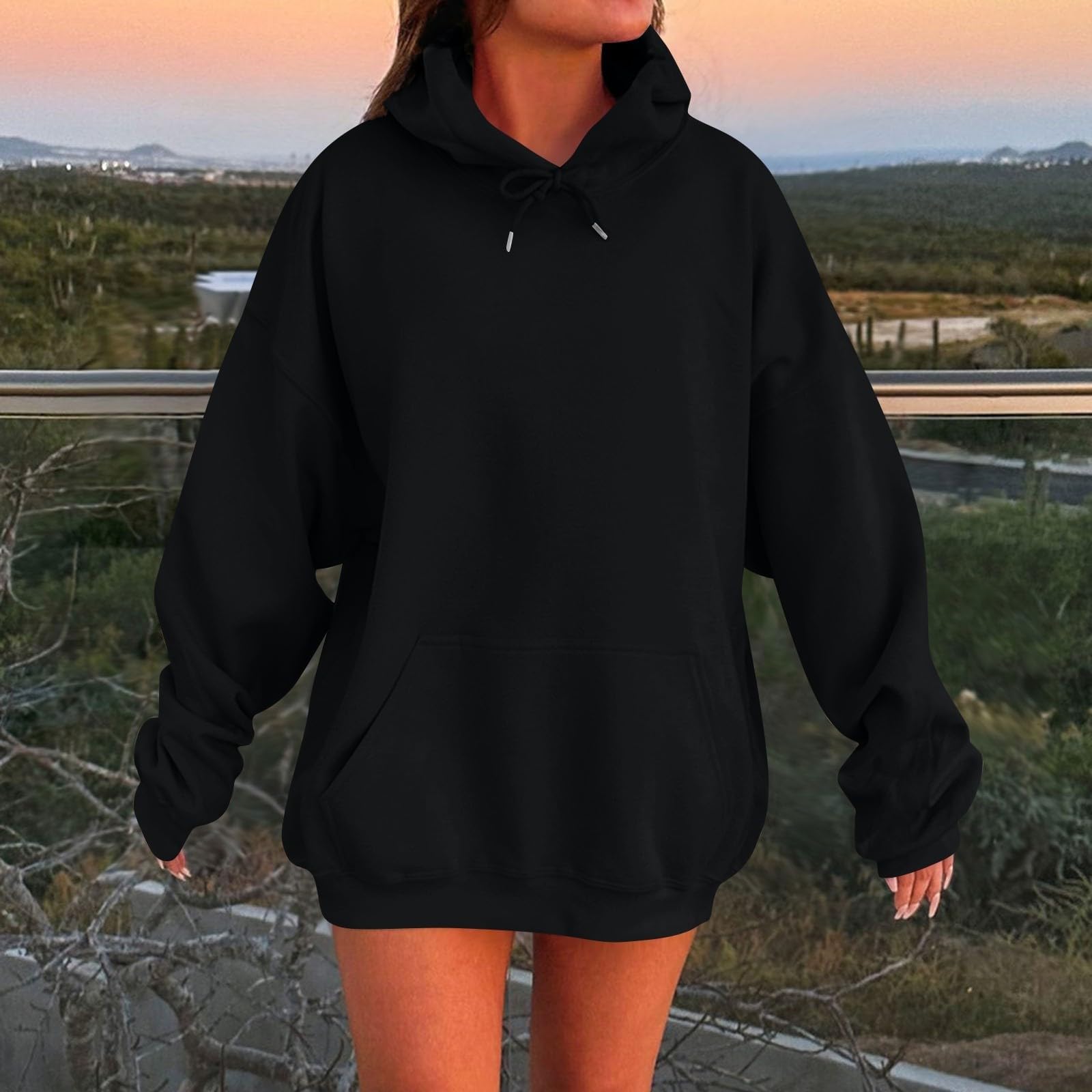 Generico Sweatshirt Donna con Cappuccio A Maniche Lunghe Tinta Unita Casual | Felpa Con Tasche E Coulisse Leggero Hoodie Morbida E Confortevole Pullover Top Vestibilità Larga Da Indossare Tutti I Giorni