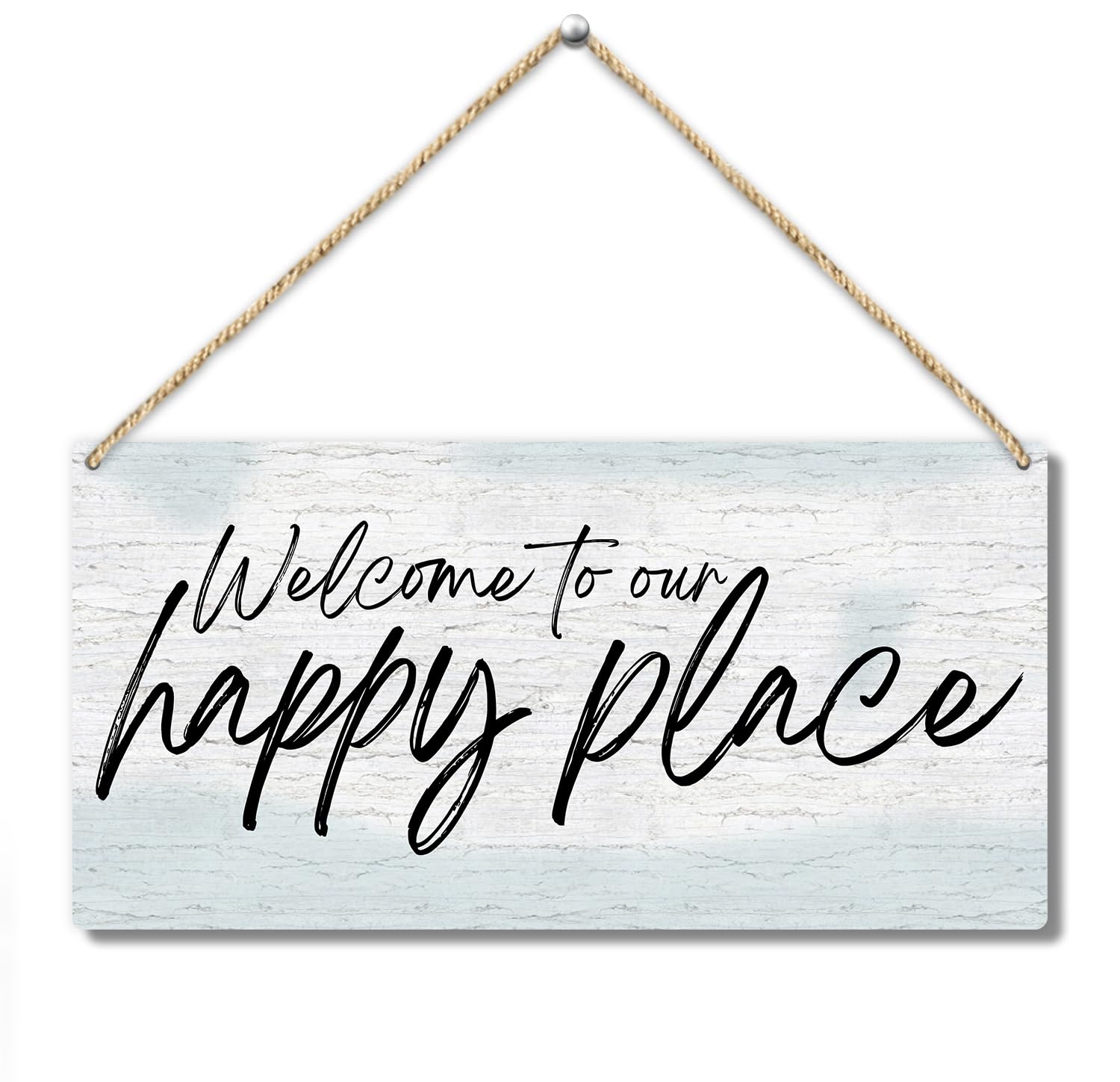 Welcome to Our Happy Place Rustic Wooden Hanging Sign Decor, Front Door Wall Decor Sign Wood Plaque for Farmhouse Living Room Home Office Porch Entryway, Hanging Wall Art Gift (1 pack)-07