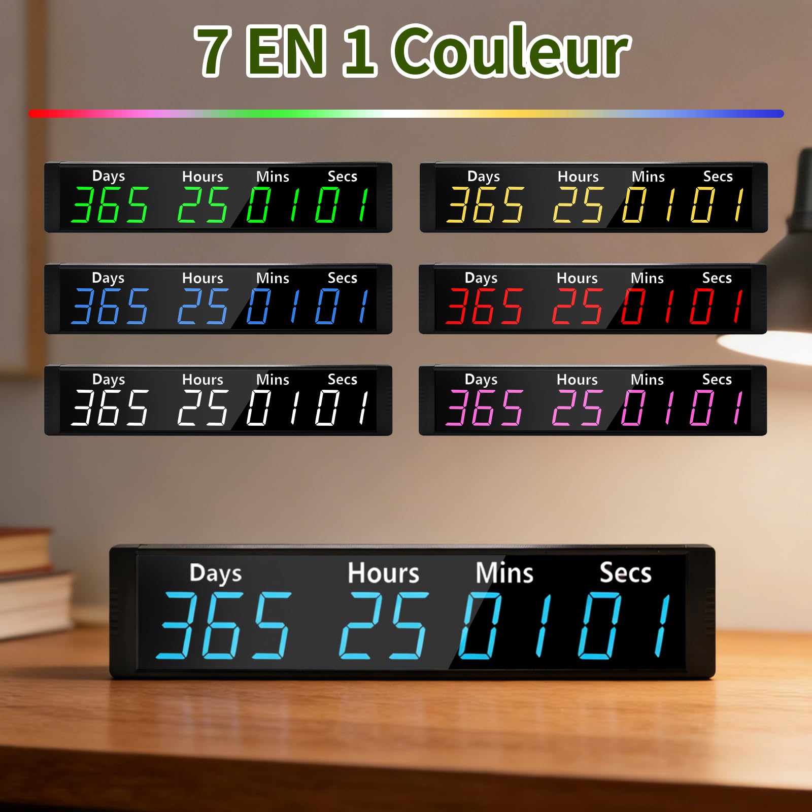 LUCKY TIME Minuteur Compte à rebours 999 Jours, Retraite 7 Couleurs