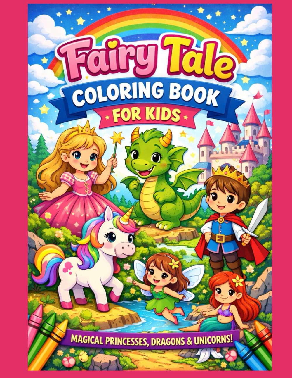 Fairy Tale Coloring Book For Kids: Magical Princesses, Dragons, Unicorns & Castles , Fun Fantasy Coloring Pages for Ages 3–12