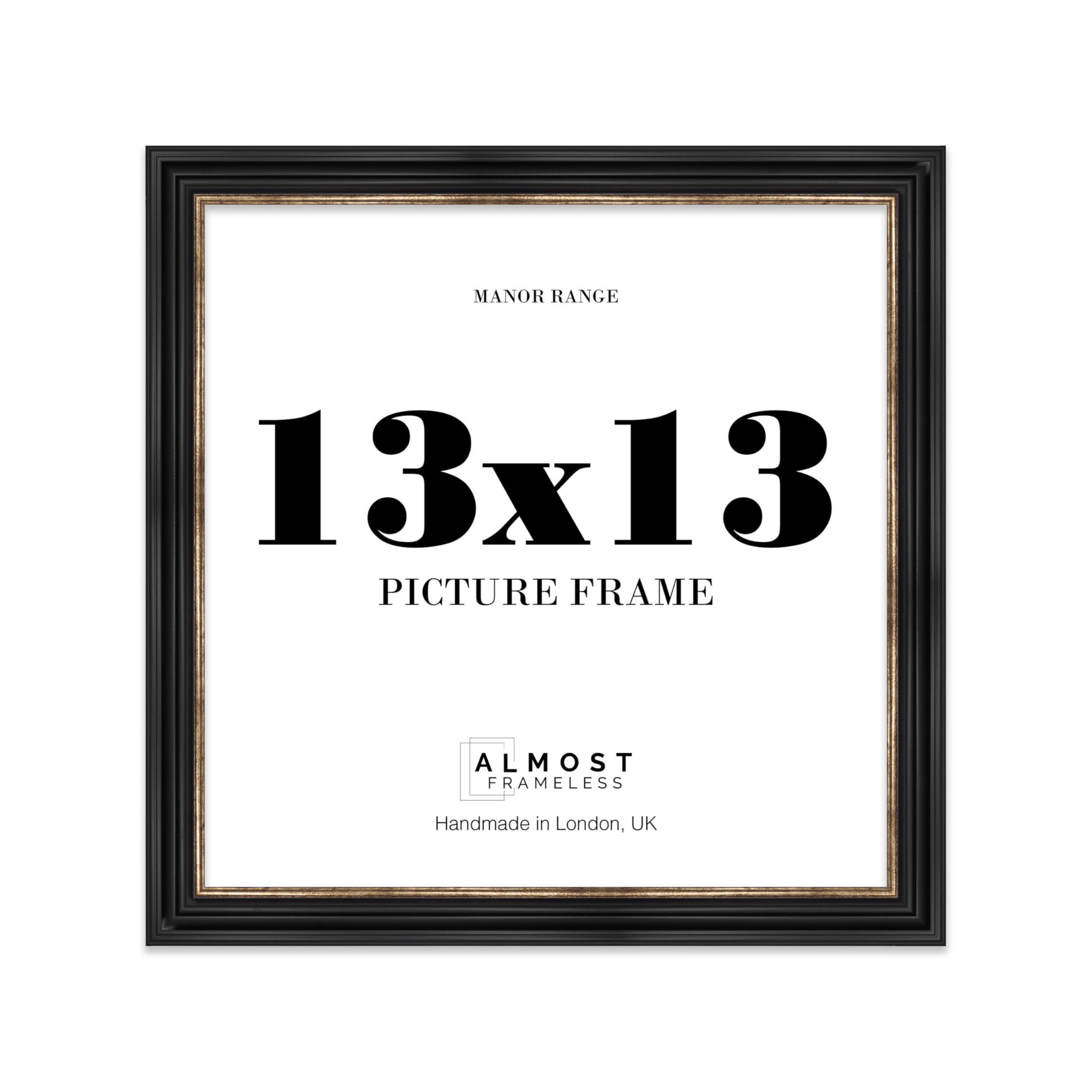 13x13 Picture Frame, Display 13x13 Pictures (33 x 33cm) - Black & Gold Bold 42mm Edge Wall Art - 1 Pack