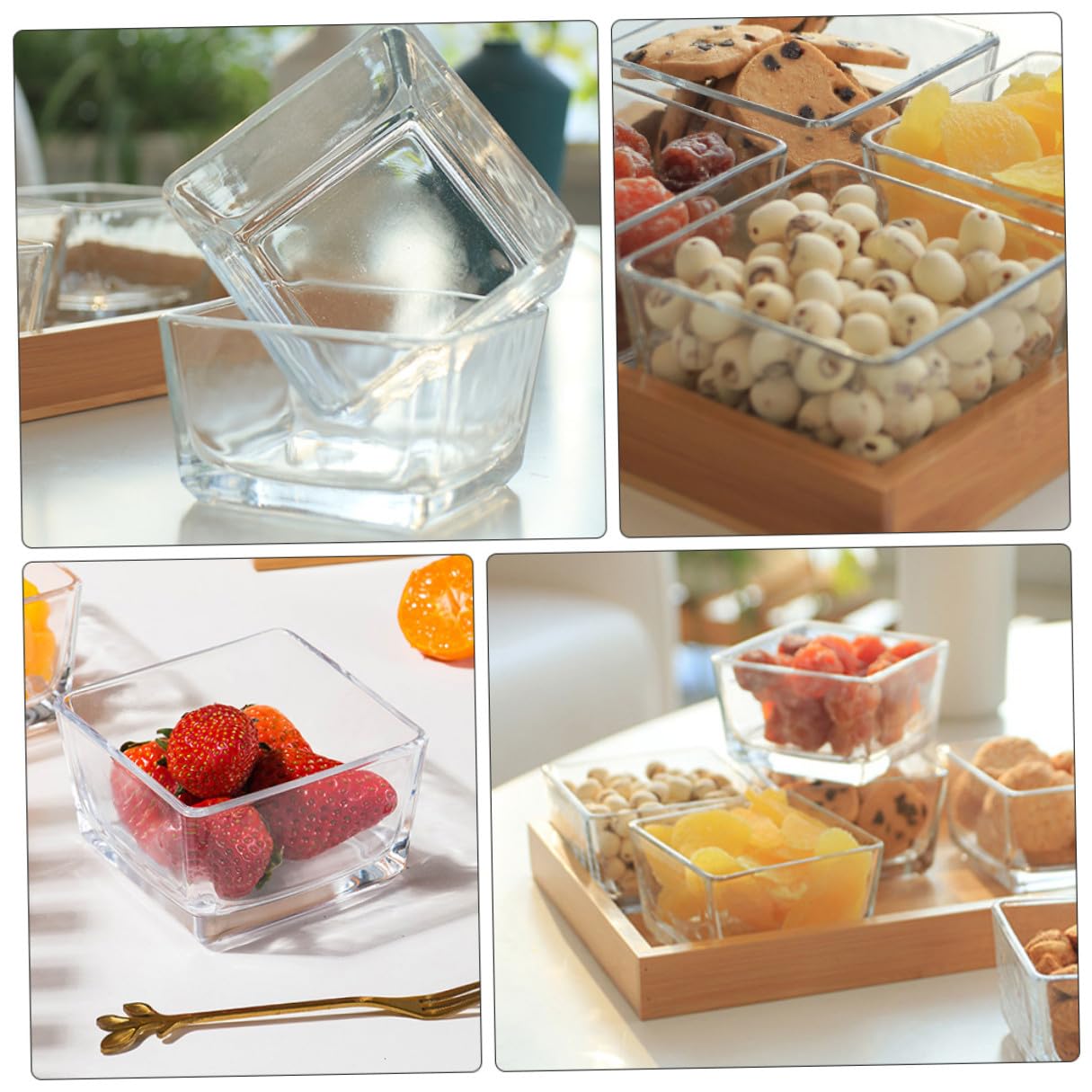 Artibetter Plateau de Service pour Fruits Secs et Noix Support en Bois en Verre Divisé Design Solide Couleur Aléatoire pour Apéritifs et Collations Raffinées