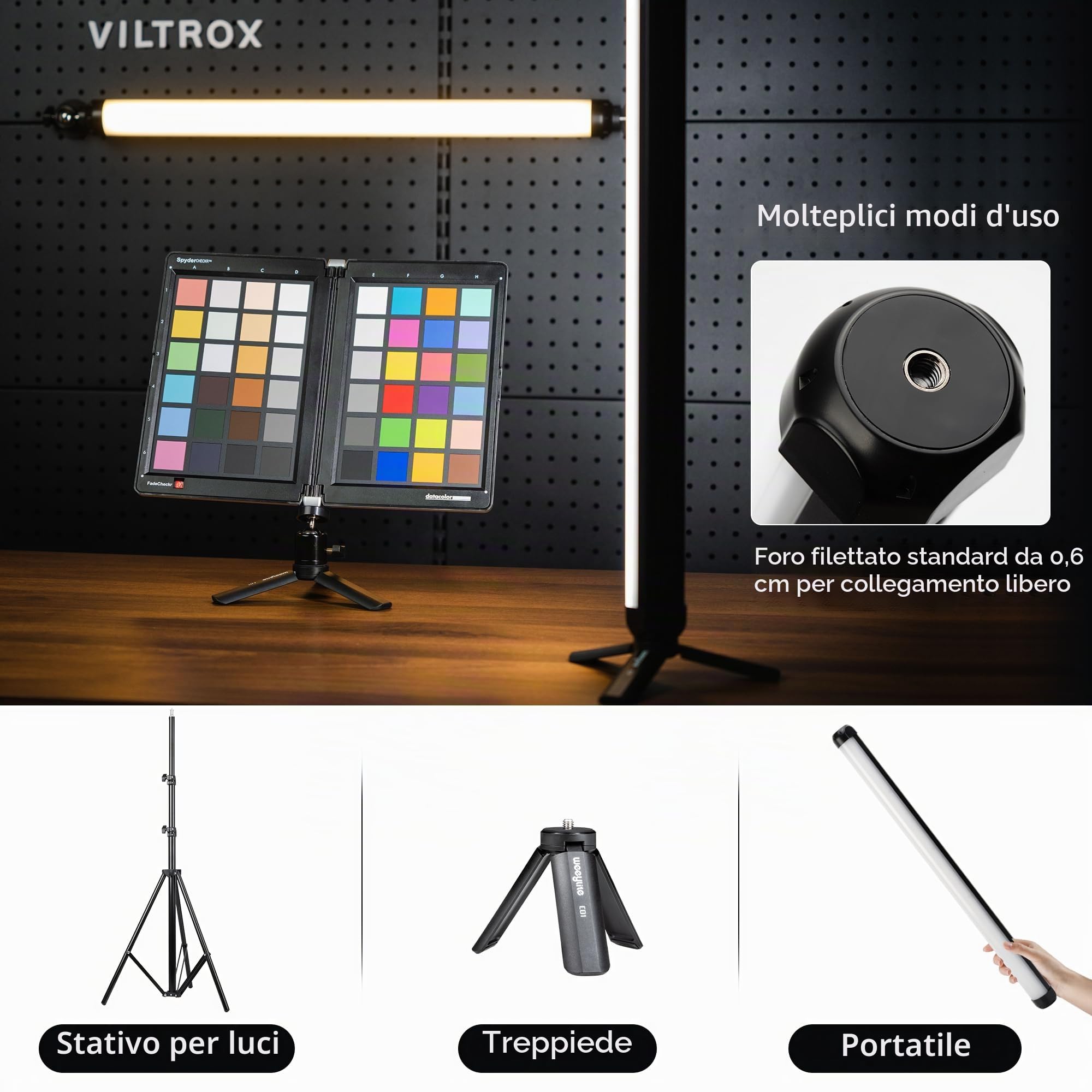 VILTROX K60 - Confezione da 2 luci LED RGB con controllo APP, palmare a 360° RGB tubo luce bacchetta per fotografia, dimmerabile 2500K-8500K, CRI97+, 26 scene di luce, display LCD, batteria 2200 mAh
