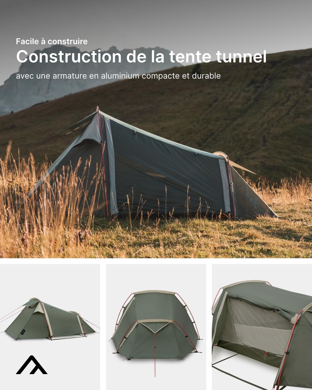 qeedo Light Spruce S/M - Tente Tunnel Ultra légère - Tente de randonnée 1/2 Personnes - Tente de Camping pour Trekking - Petite, compacte, imperméable, Montage Rapide