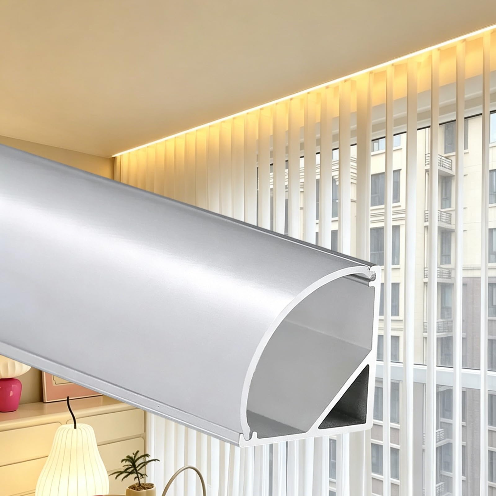 LED Schiene Silberner LED-Streifen-Diffusorkanal, Beleuchtungskronenleiste mit milchig weißem Diffusor, Zierleiste für Wohnzimmer, Schlafzimmer, Küche, Heimkino(30m(98.4ft))