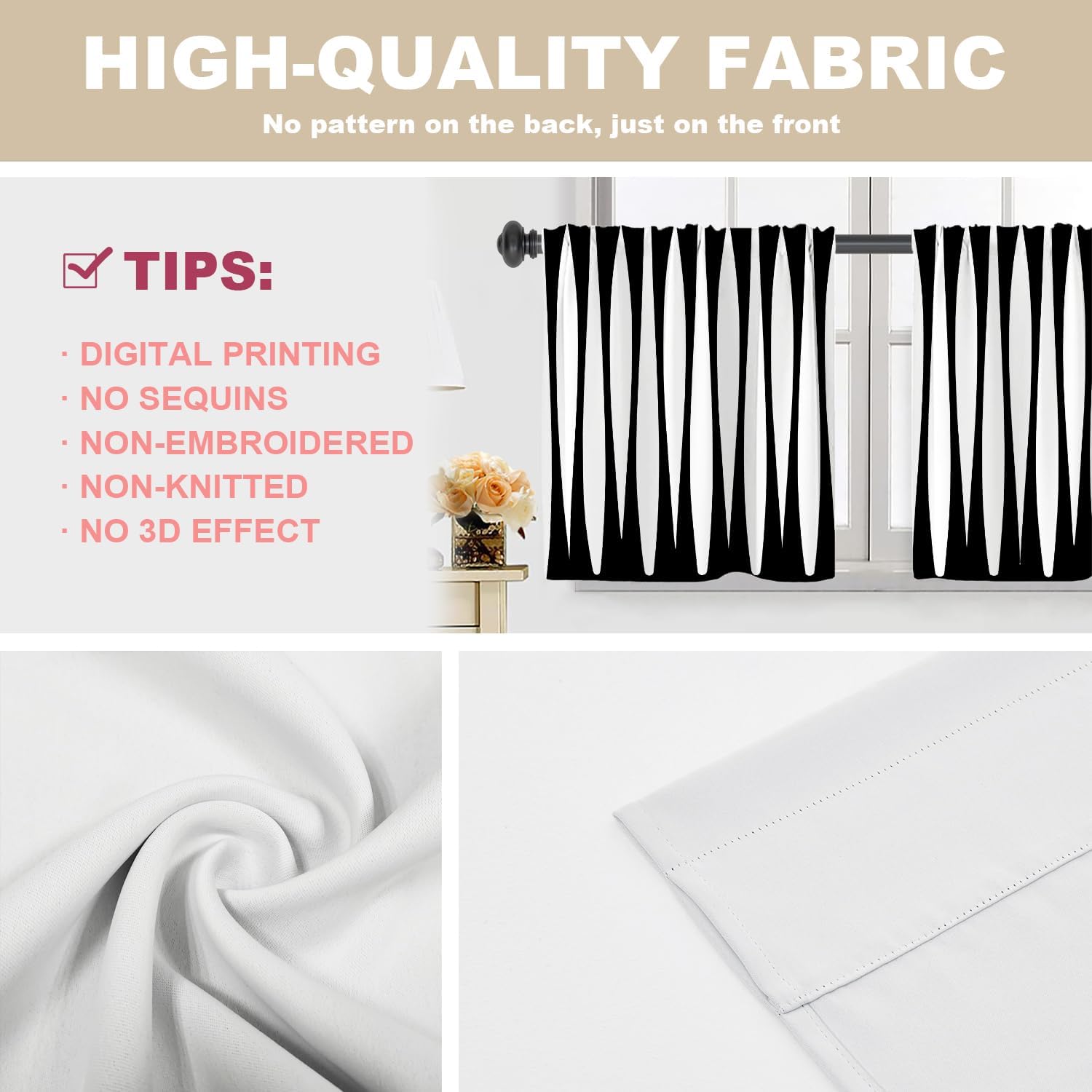 Black Modern Curve Stripes Kitchen Tier Curtains for Windows,Black White Zebra Stripe Blackout Valances Multilayer Polyester Window Treatments for Kitchen 2 Pack 26X24 Inches