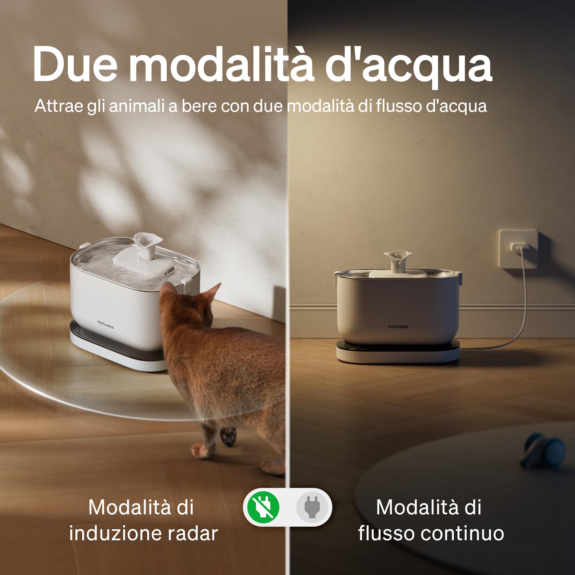 PETLIBRO Fontanella per Gatti Senza Fili con Sensore di Movimento, Dockstream 2,5L Fontana per Gatti a Batteria 5000 mAh, 23dB Ultra Silenziosa, Facile da Pulire, Fontanella Gatto Senza BPA