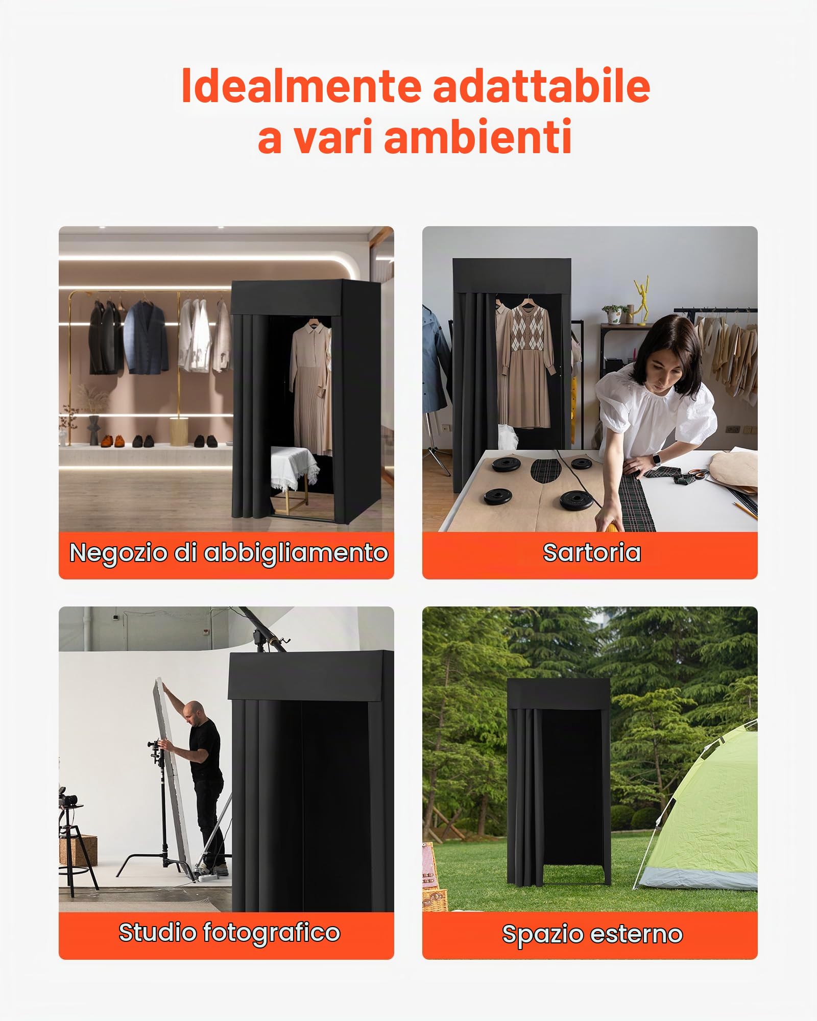 VEVOR Camerino di Prova 99 x 99 x 198 cm Spogliatoio Portatile Mobile con Tende Spesse in Poliestere, Tenda Ombreggiante e Gancio, per Boutique, Centri Commerciali e Attività all'Aperto, Nero