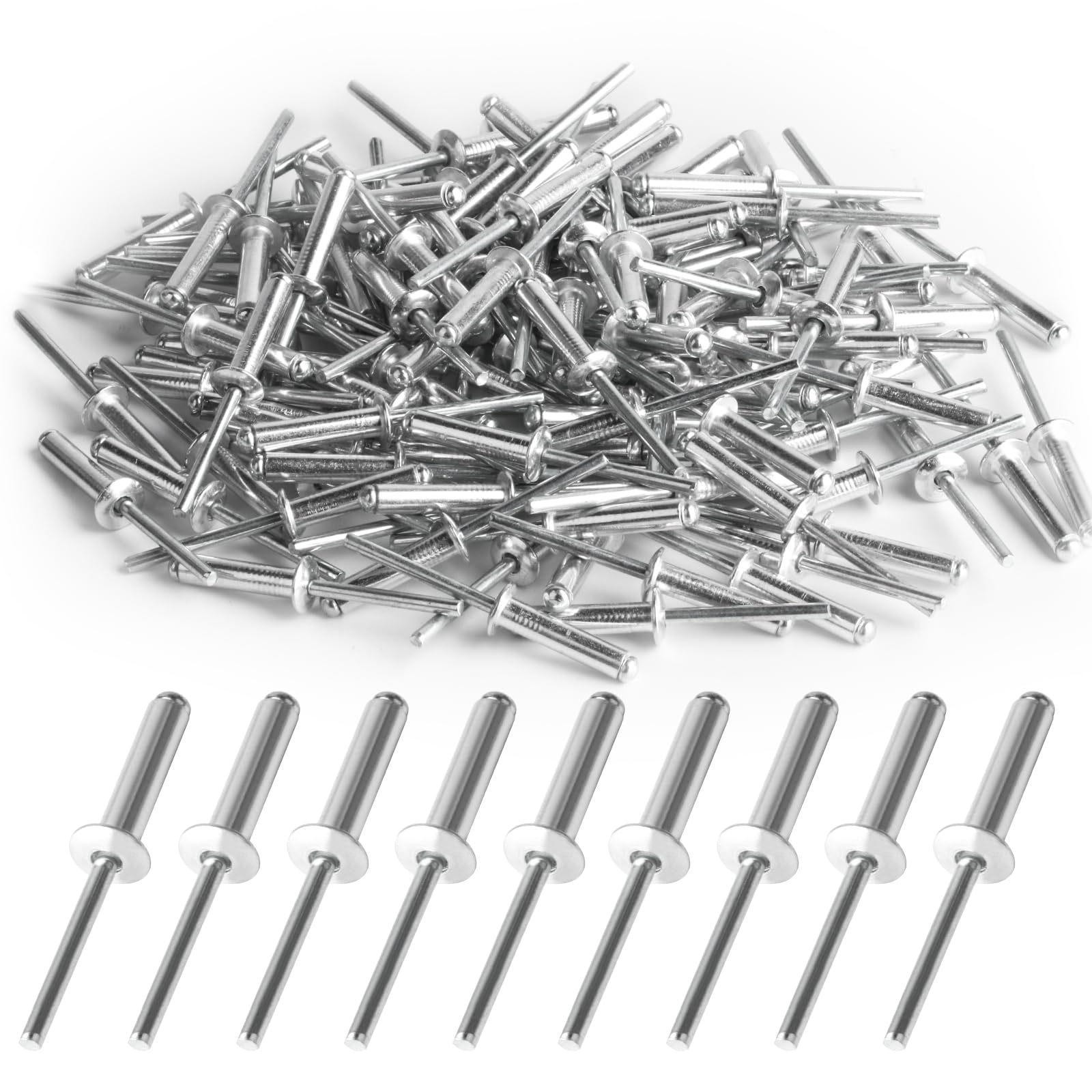 Blind Rivets Set, 4.8 mm x 20 mm, Pop Rivets Assortment Set, Aluminium Blind Rivets with Large Flange, Silver Pop Rivets, Aluminium Rivets for Metal, Wood, Plastic Rivets, 20 mm