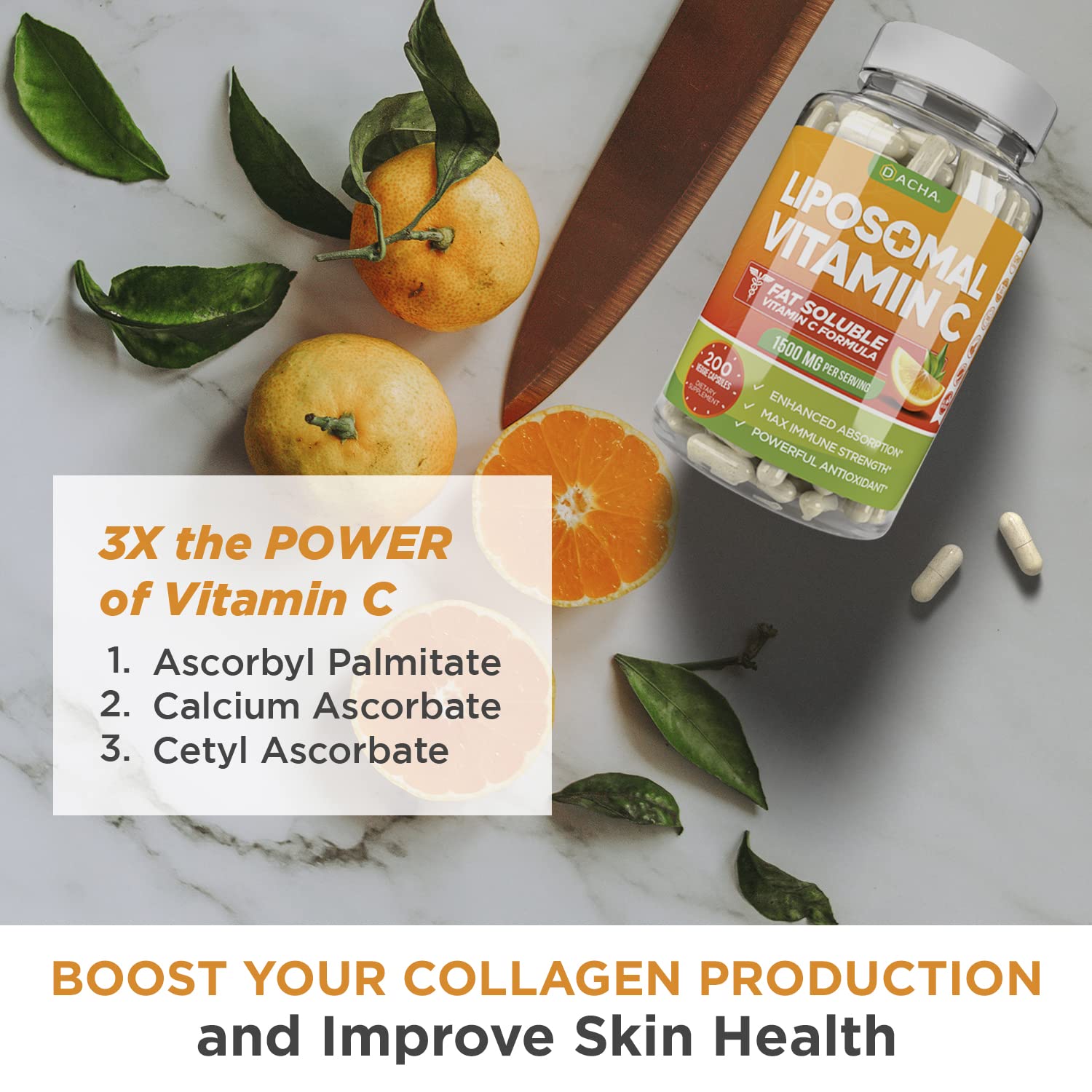 Natural Liposomal Vitamin C 200 Capsules, Immune System & Collagen