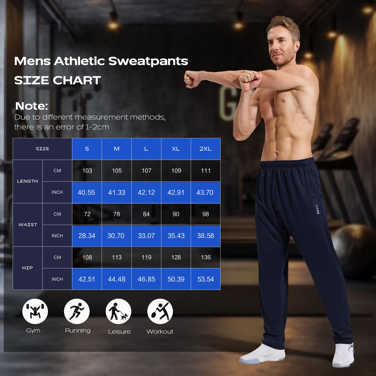 HUAKANG Paquete de 3 Pantalón Chandal Hombre Pantalones de Entrenamiento con Bolsillos Cremallera