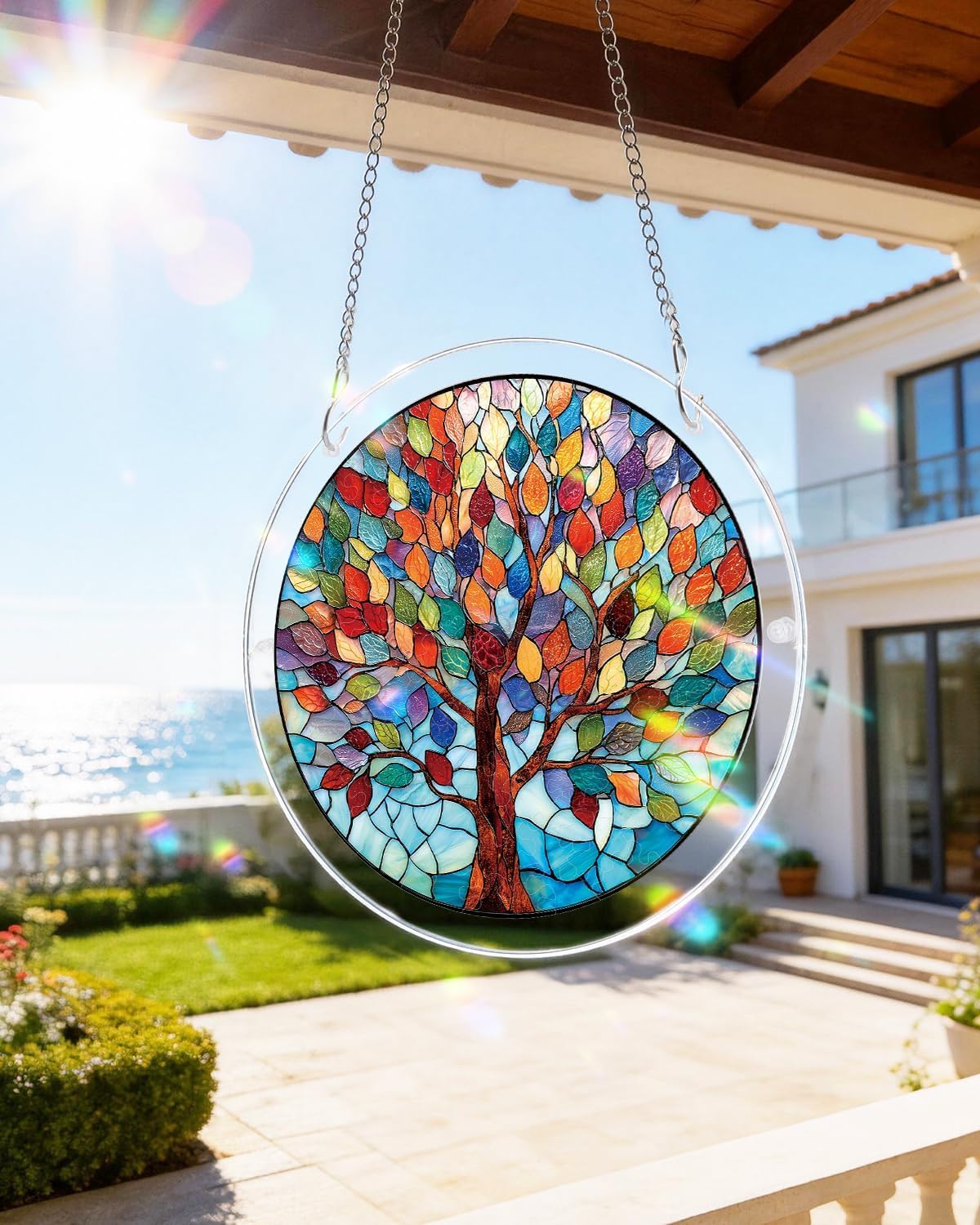 Acrylic Jigsaw Puzzle Suncatcher, 20cm/7.9in Acrylic Puzzle Sun Catcher, for Doors Garden and Window Hanging&Birthday Gift (Vivid Tree) — view 2