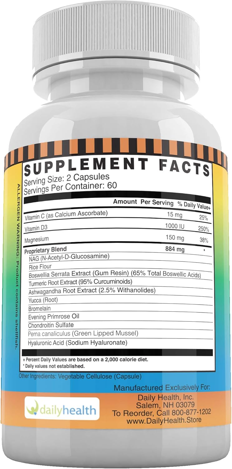 Daily Health, FlexProtex D Joint Muscle Support Supplement 3 Bottles Plus 1 Bottle Daily Marine Coral Calcium 90 Capsules