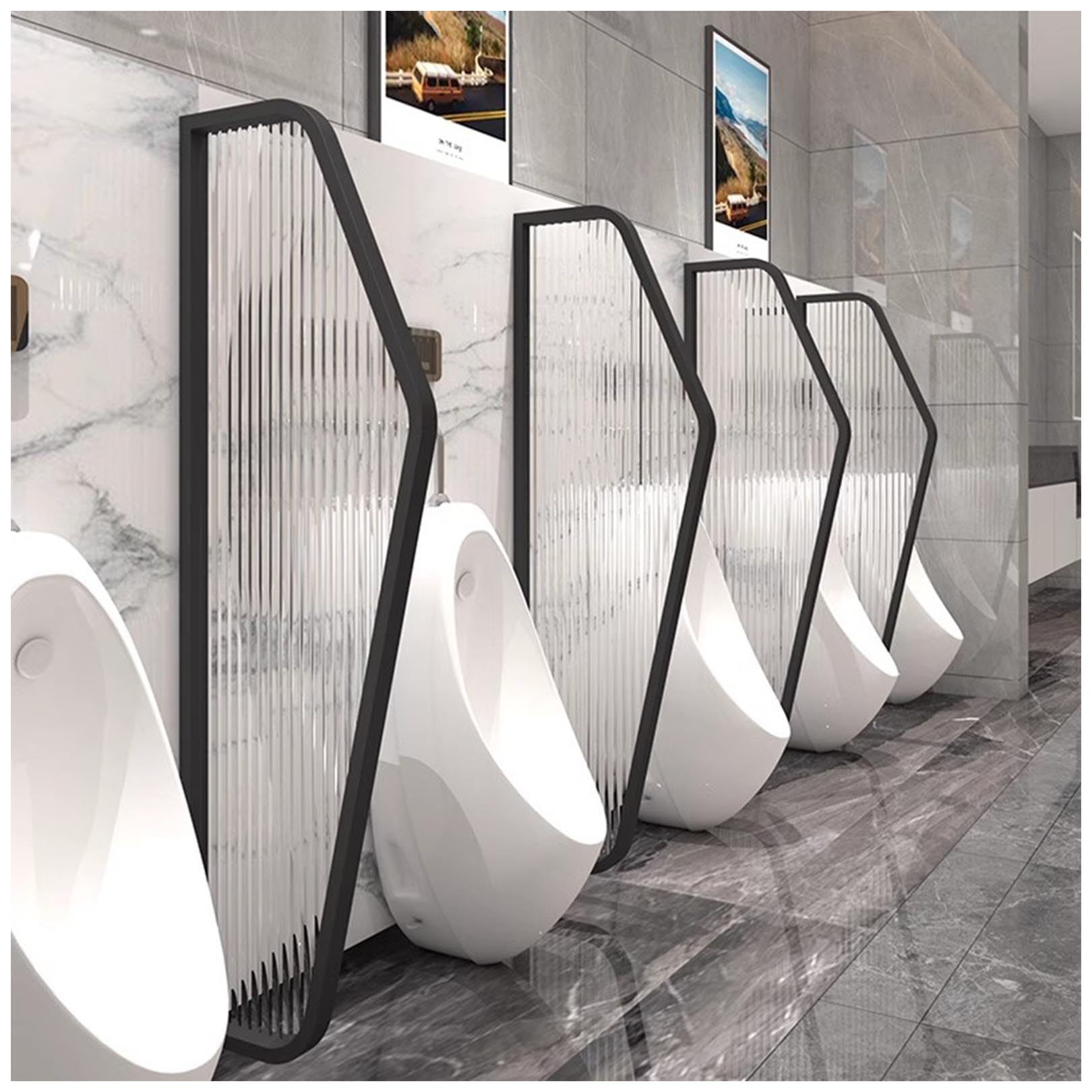Séparateur de toilettes pour urinoir en verre trempé noir pour hôtel
