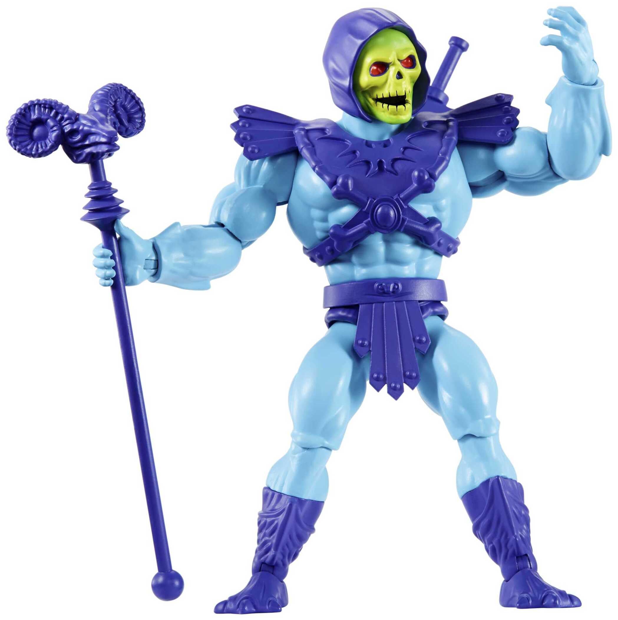 Masters of The Universe Origins Figura de acción de Skeletor, Juguete de Villano de televisión de 13,97cm, Motu 1980, diseño detallado con arnés, báculo Havoc y Espada, JNP98