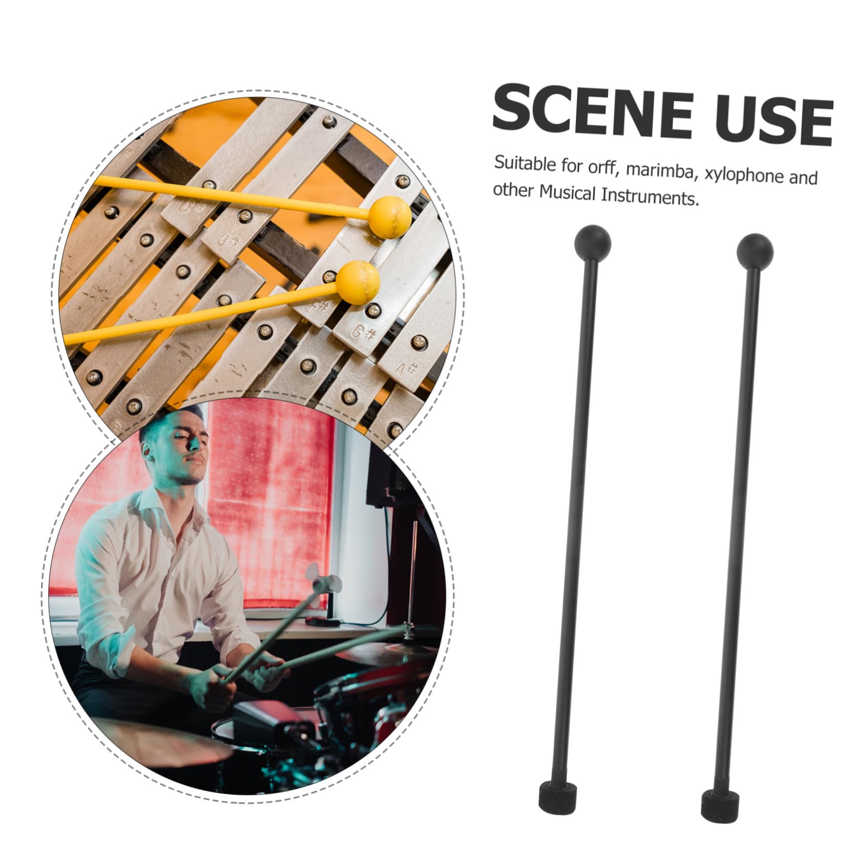 SUPVOX 2 bacchette in xilofono a doppia testa con feltro e testa in gomma morbida, resistenti per Marimba Tongue Drum e strumenti a percussione versatili, leggeri e portatili