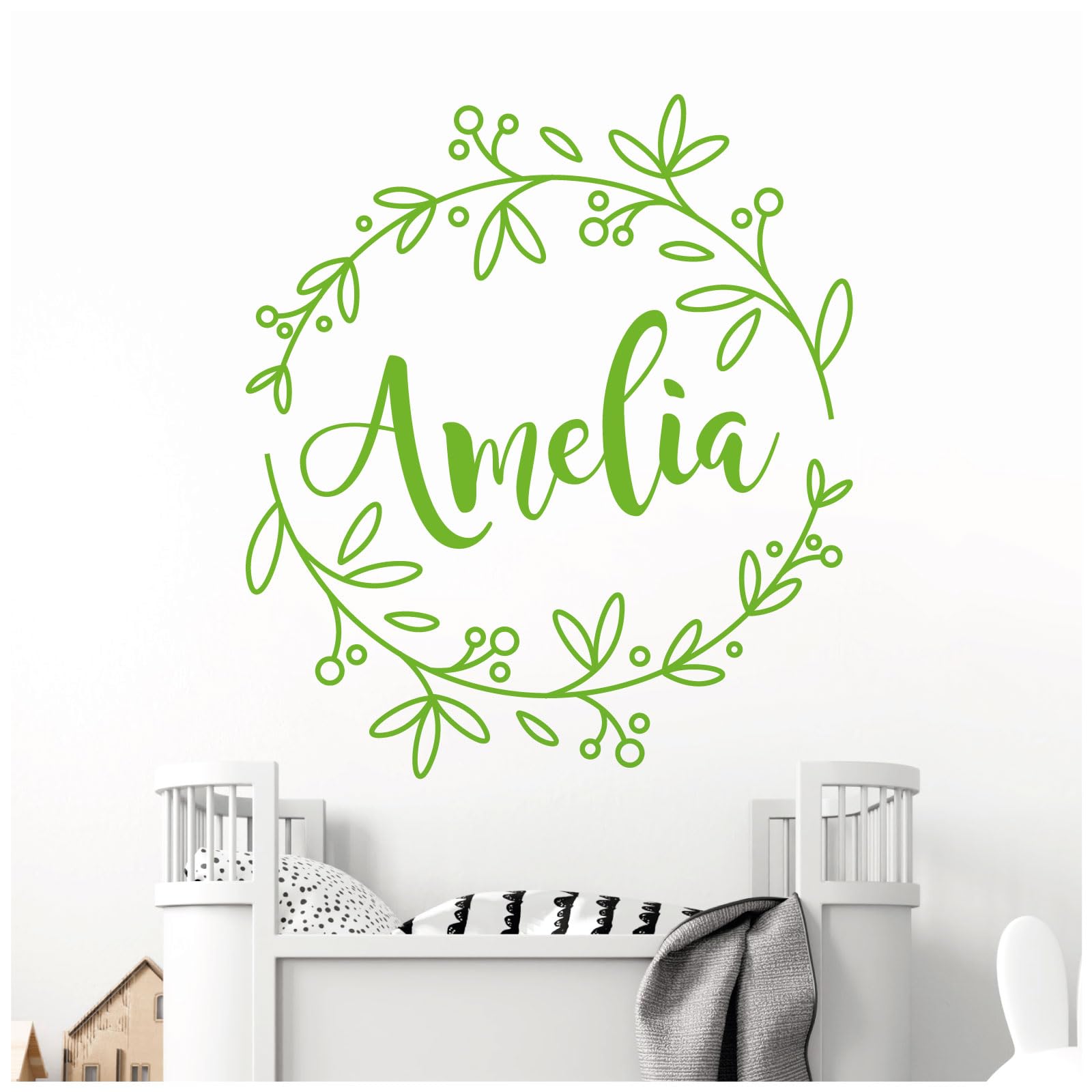 Personalised Name - Floral Wreath - Nursery Vinyl Wall Decal Sticker [Large] [Lime]