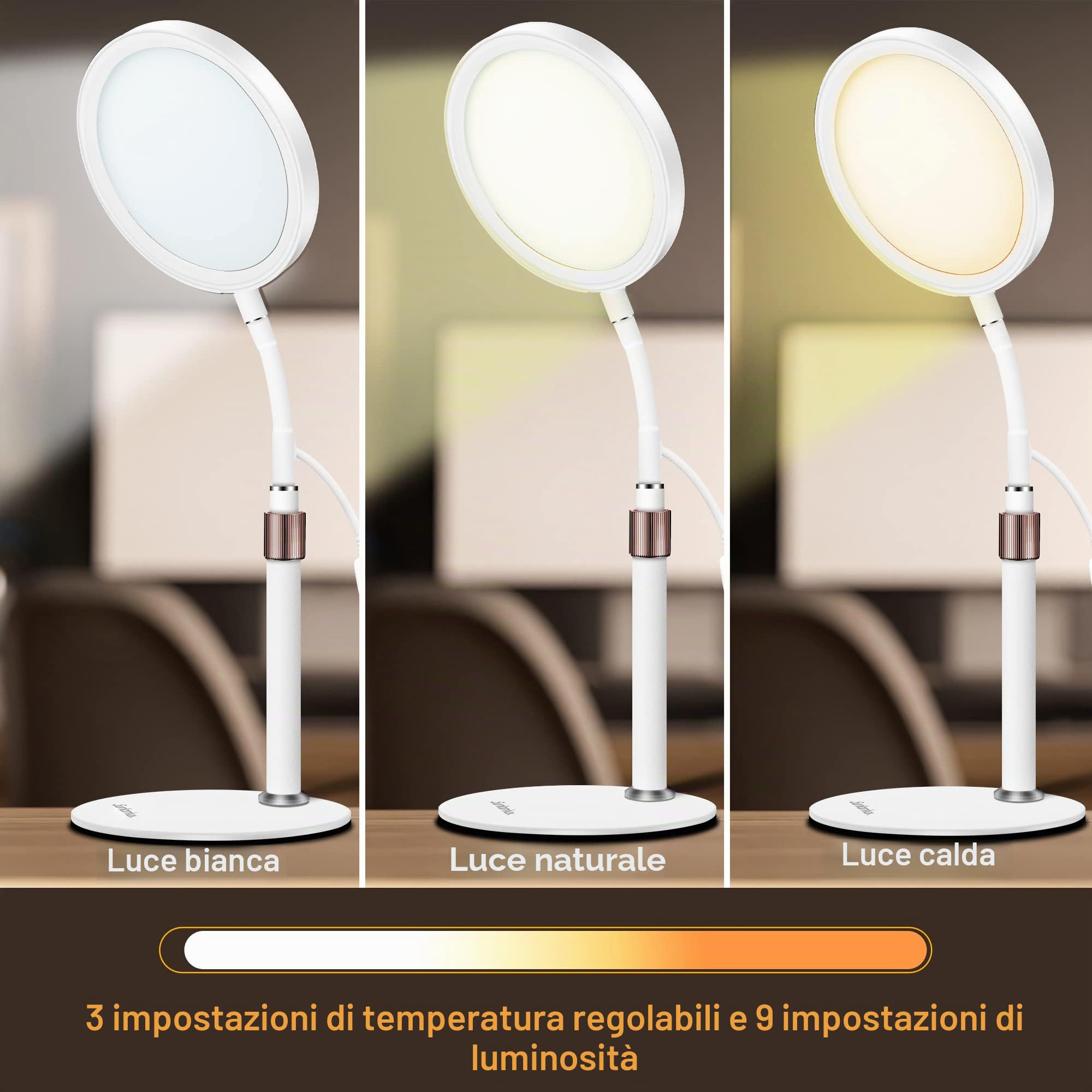 Sad Lampada, Lampada 10000 Luxcon 3 Temperature di Colore 3 Timer 9 Livelli di Luminosità, daylight Lampada per Lettura, Ufficio (Bianca)