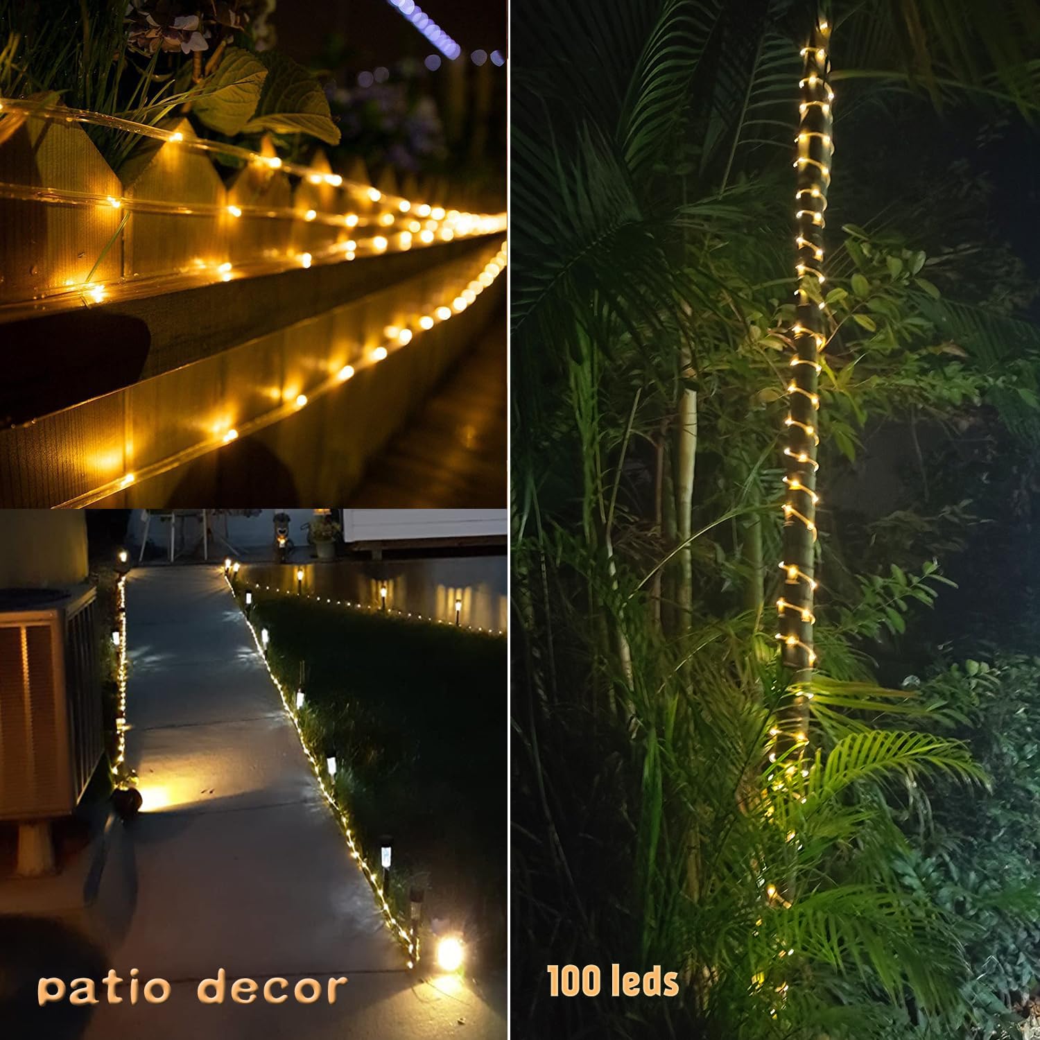 Btfarm Solar Rope Lights Outdoor 120Led 46Ft Solar String Lights Outside Waterproof 8 Lighting Modes Tree Tube Fairy Light Solar Powered For Garden Christmas Yard Party Decorations Warm White - View #8