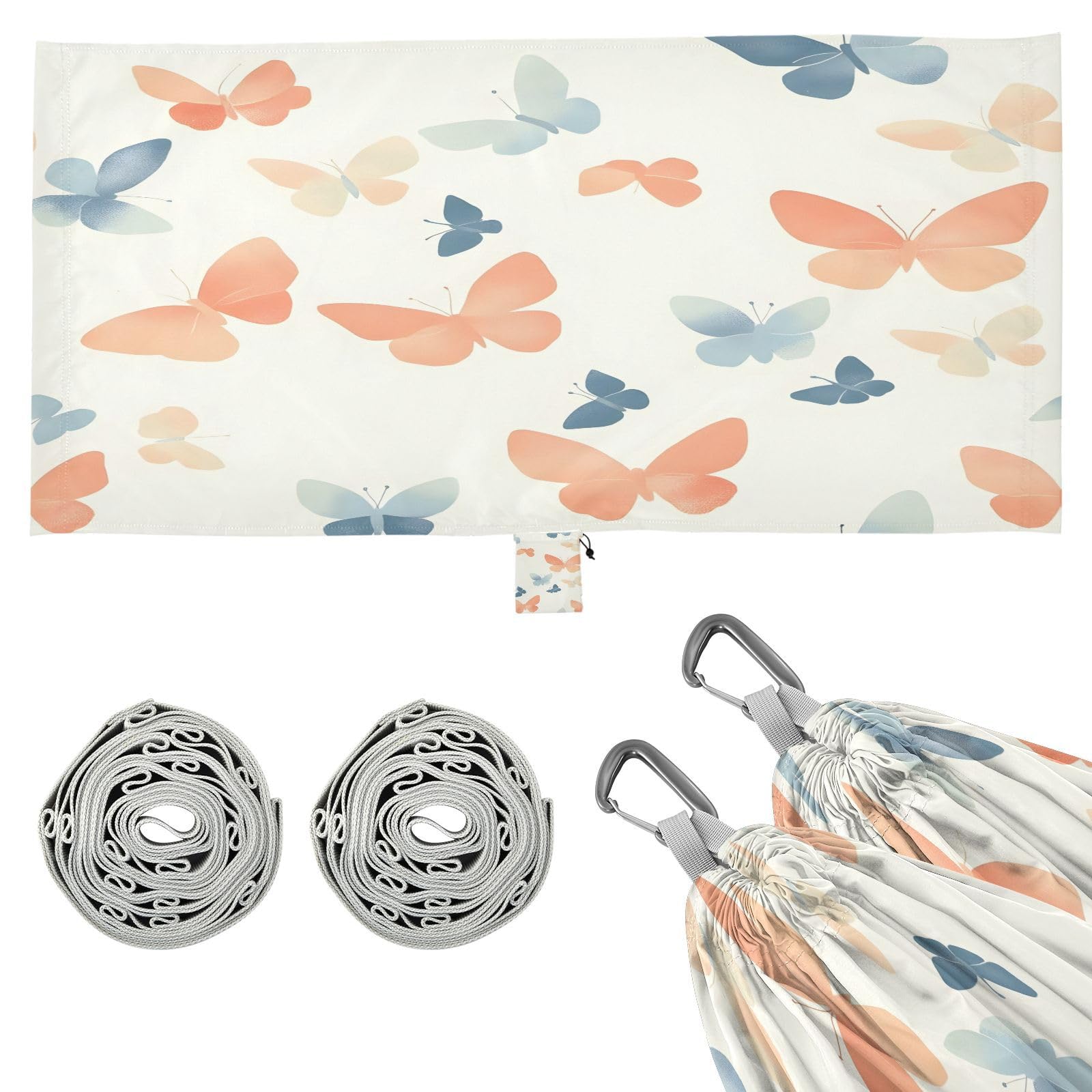 ATTX Small Pastel Butterflies Camping Hammock - Lightweight & Portable Hammocks, Heavy Duty 330lbs Capacity for Indoor, Hiking, Backpacking, Travel, Backyard, Beach#588