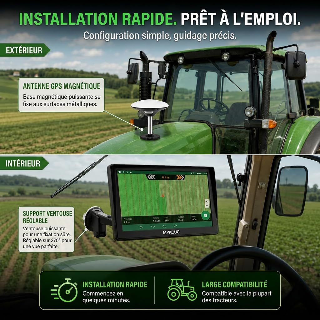 Navigateur GPS pour Tracteur pour l’Agriculture de Précision, Navigateur Agricole GNSS avec Écran Tactile de 9", Adapté à la Pulvérisation, au Labour et au Semis, Positionnement Automatique