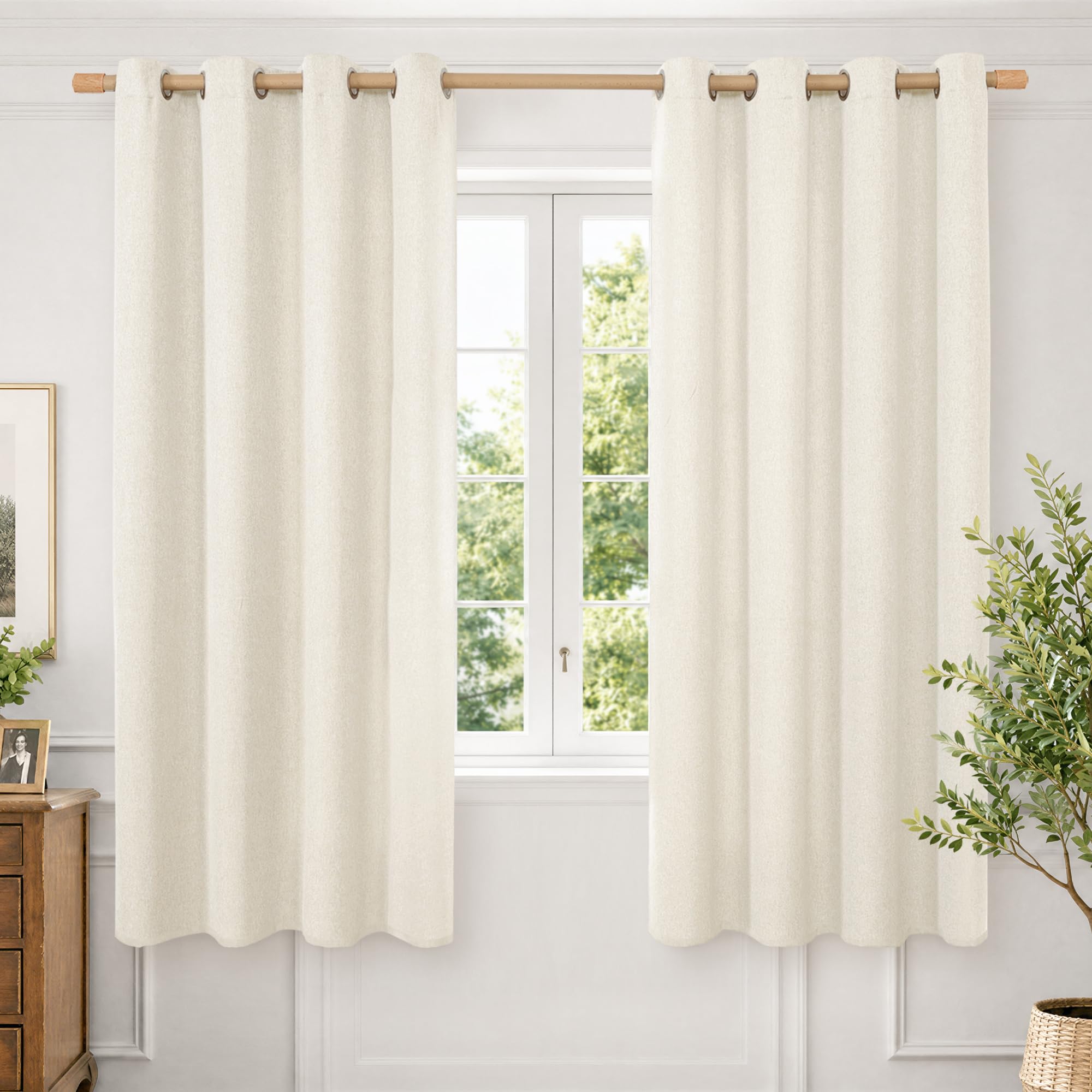 BGment Ivory Linen Curtains 63 Inch Length for Living Room, Non See Through Window Treatments Light Filtering Thick Burlap Drapes with Grommet Decor for Bedroom, 2 Panels Set, Each 52 Inch Wide