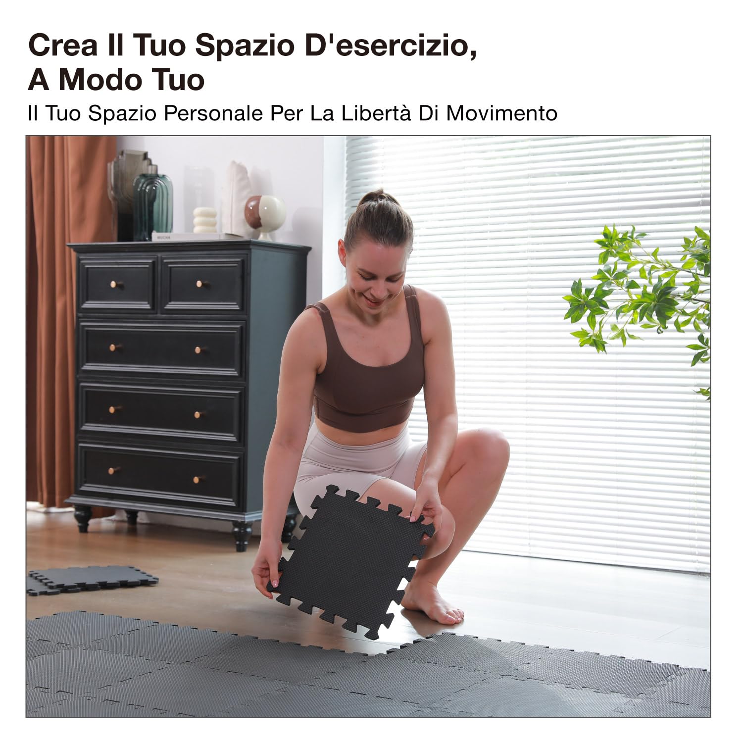 AIRHOP Set da 18 Pezzi Tappeto Palestra Puzzle in EVA ad Alta Densità, Ammortizzante e Antiscivolo, Ideali per Fitness, Yoga e Sport, Perfetti per Home Gym e per il Pavimento della Palestra, 30x30 cm