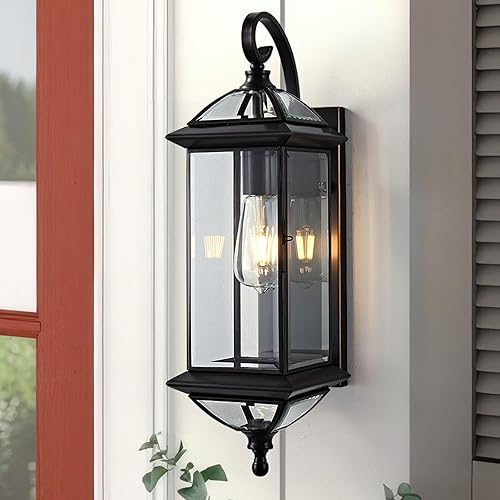 Miniatura 1 de ShinYouneL Luces de pared de bronce aceitado de 20 pulgadas para exteriores, lámpara exterior de cobre, impermeable, linterna montada en la pared,