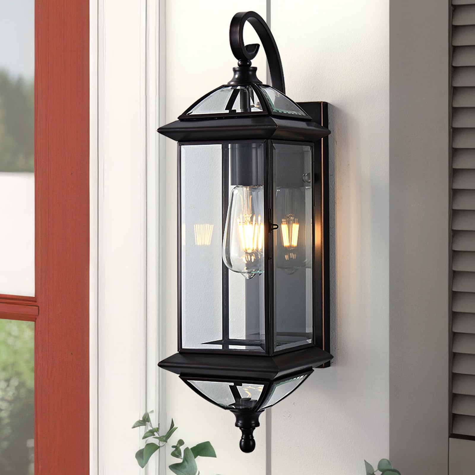 Rustic Outdoor Wall Lantern, Oil-Rubbed Brown Finish, Waterproof Glass Sconce For Porch, Patio, Garage & Garden