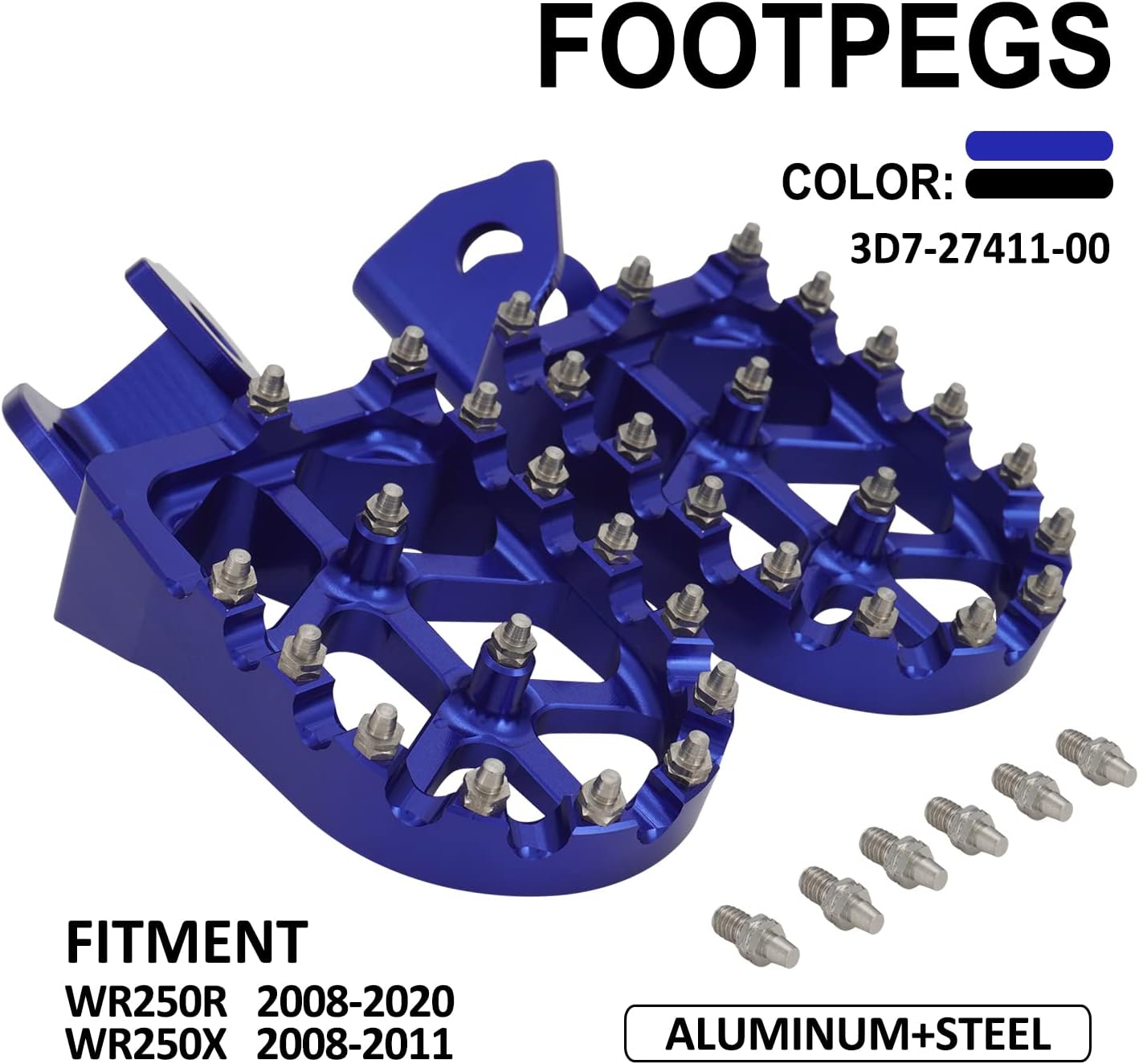 JFG RACING Motorcycle Foot Peg Pedal Rest Footpeg For WR250R 2008-2020, WR250X 2008-2011 Dirt Bike BLUE