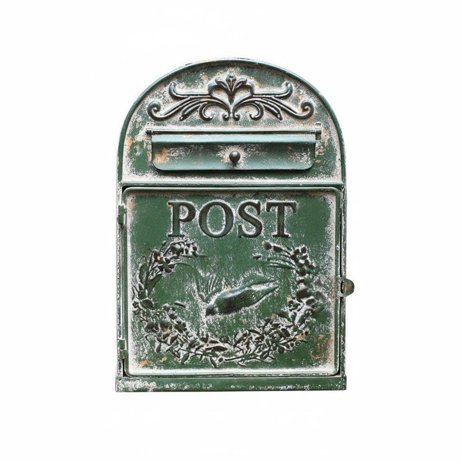 Green Wrought Iron Letterbox Waterproof Wall-Mounted Mailbox Rainproof Vintage Wall Mailbox for Garden, House Exterior, Front Porch-image-35