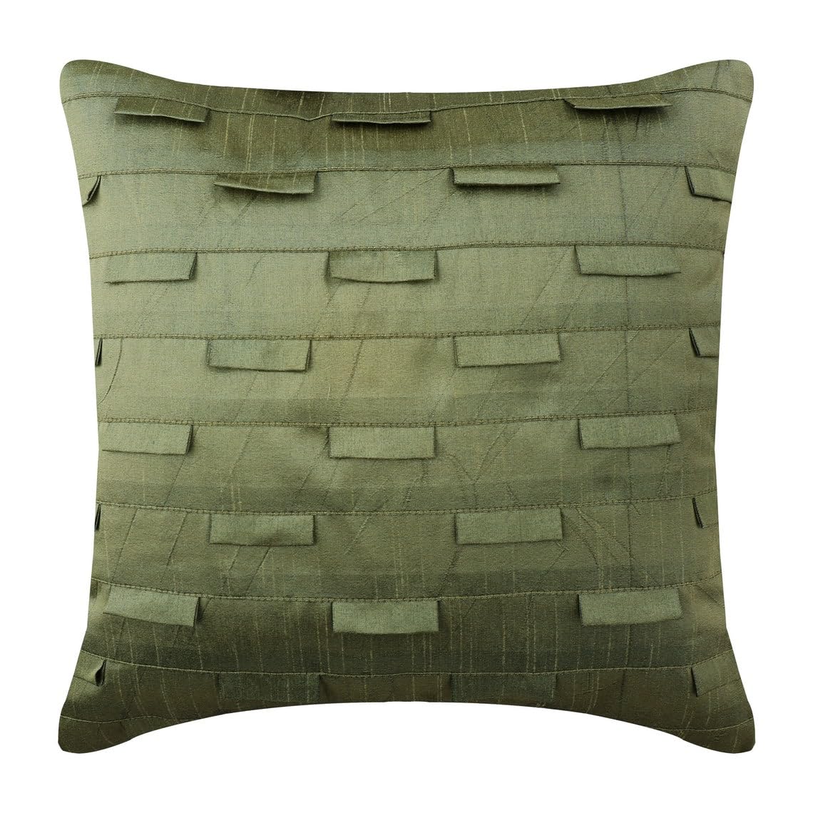 The HomeCentric Taupe Green Cushions Cover Pintucks Cushioncases, Pack of 2, 35x35 cm (14"x14") Cushion Case, Silk Pillowcase for Couch Modern, Decorative Striped Pillow Covers - Taupe Green Ocean