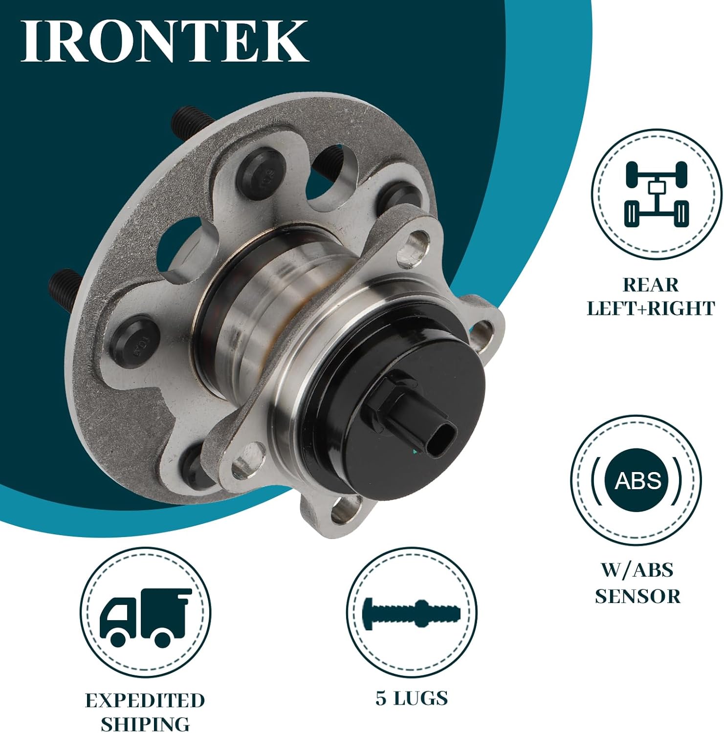 IRONTEK 512418X2 Rear Wheel Hub and Bearing Assembly Compatible for Scion 2008-2015 xB 2.4L L4; 5 Lugs W/ABS 1PCS Wheel Bearing and Hub