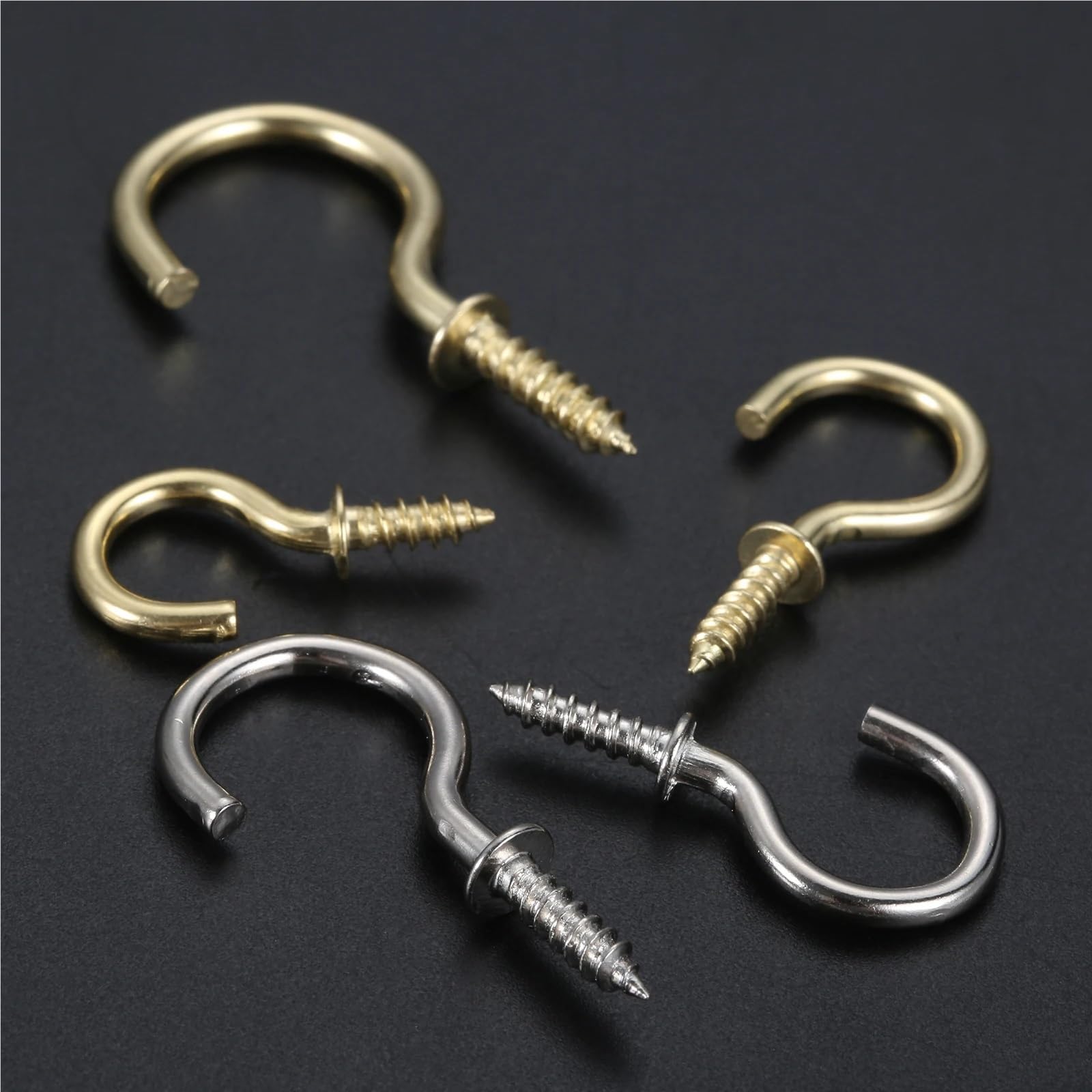 Metalowe haki sufitowe, Wkręcane haki ścienne z oczkiem 100 szt. Wielokolorowe 20-38 mm Wewnątrz, na zewnątrz(Gold,23mm)