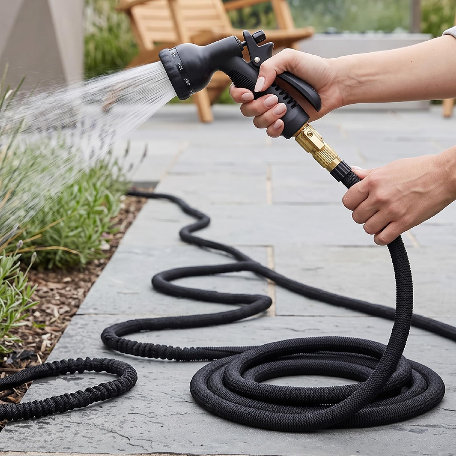 AMONIDA Ugello per Tubo da Giardino Ugello Spruzzatore in ABS TPR | Ugello per irrigazione con maniglia di bloccaggio a 10 modelli per il lavaggio dell'auto da giardino