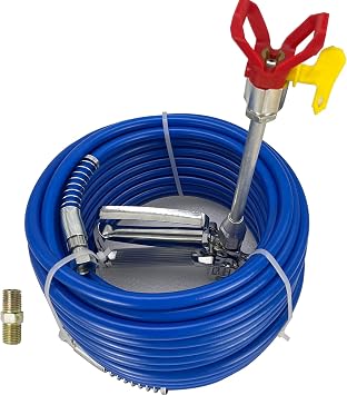 65 ft 1/4" Airless Paint Sprayer Hose & airless spray gun 3600psi | Airless Paint Gun with 11.8" Extension Pole,Including Tip Guard and 517 Tip, 20 Meter,Blue Color, High-Pressure Fiber Tube