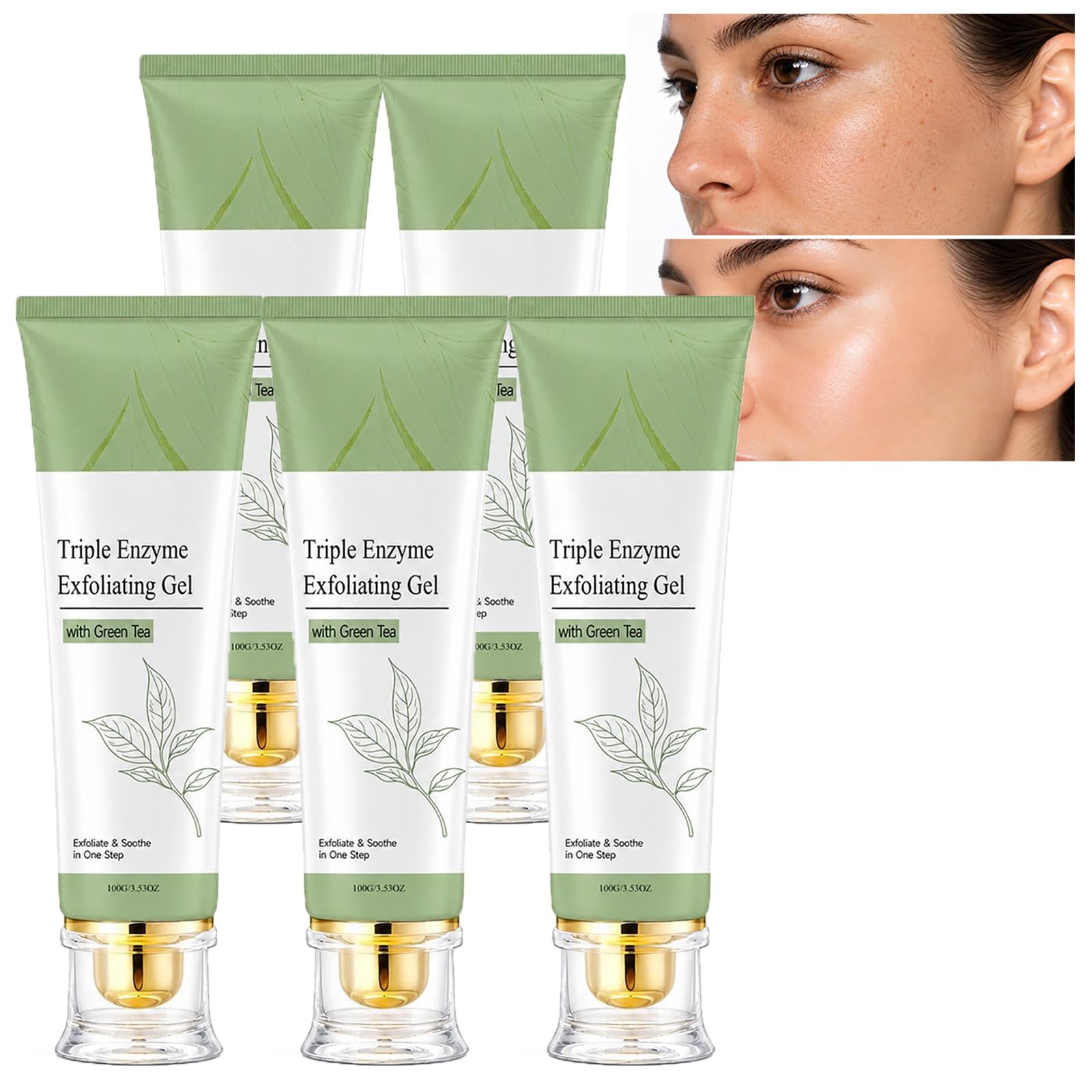 Gel Esfoliante al Tè Verde, Esfoliante Viso Delicato, Pulizia Profonda dei Pori, Rimuove Cellule Morte, Cellulosa Naturale, Gel Idratante, Scrub Viso Delicato, Tutti i Tipi di Pelle (5pcs)