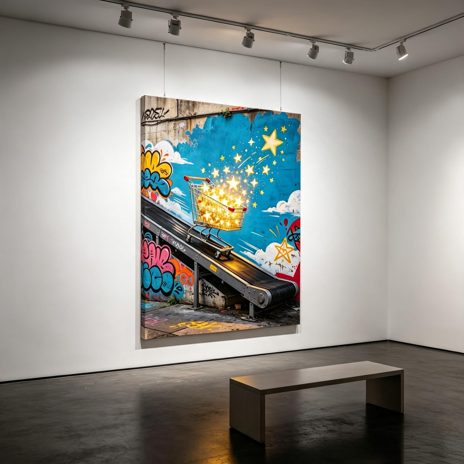 JUYIOPAX Cuadro en Lienzo Street Art Vertical Carrito Lleno de Estrellas