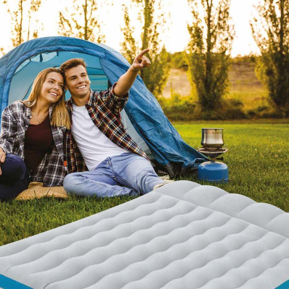 Intex 67999 – Aufblasbare Doppel-Campingmatratze, Laminat, Grau und Hellblau, 127 x 193 x 24 cm
