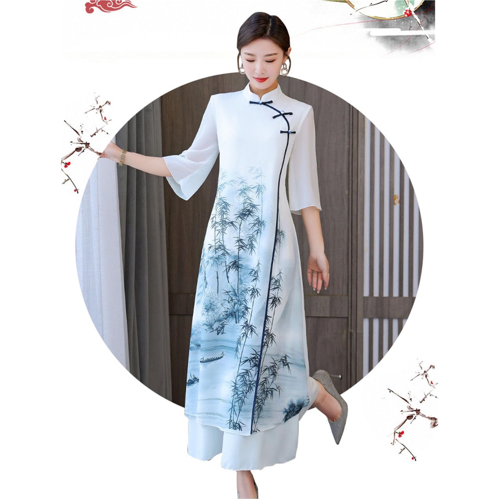 Cinese Abito Tradizionale Abito Vietnamita Ao dai for Donne Elegante Sottile Lungo Cheongsam Abito Hanfu for L'Estate Qipao