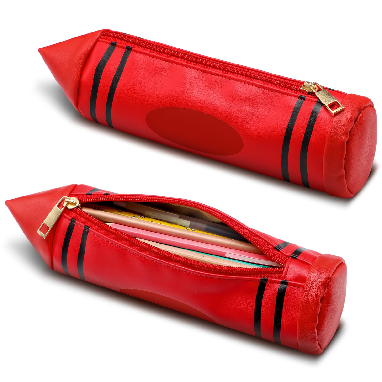 Kisston Teacher Appreciation Gift Pencil Shaped Case, Leather Pencil Pouch, Cute 3D Dimensional Pen Holder with Zipper, Funny Large Capacity Pen Bag