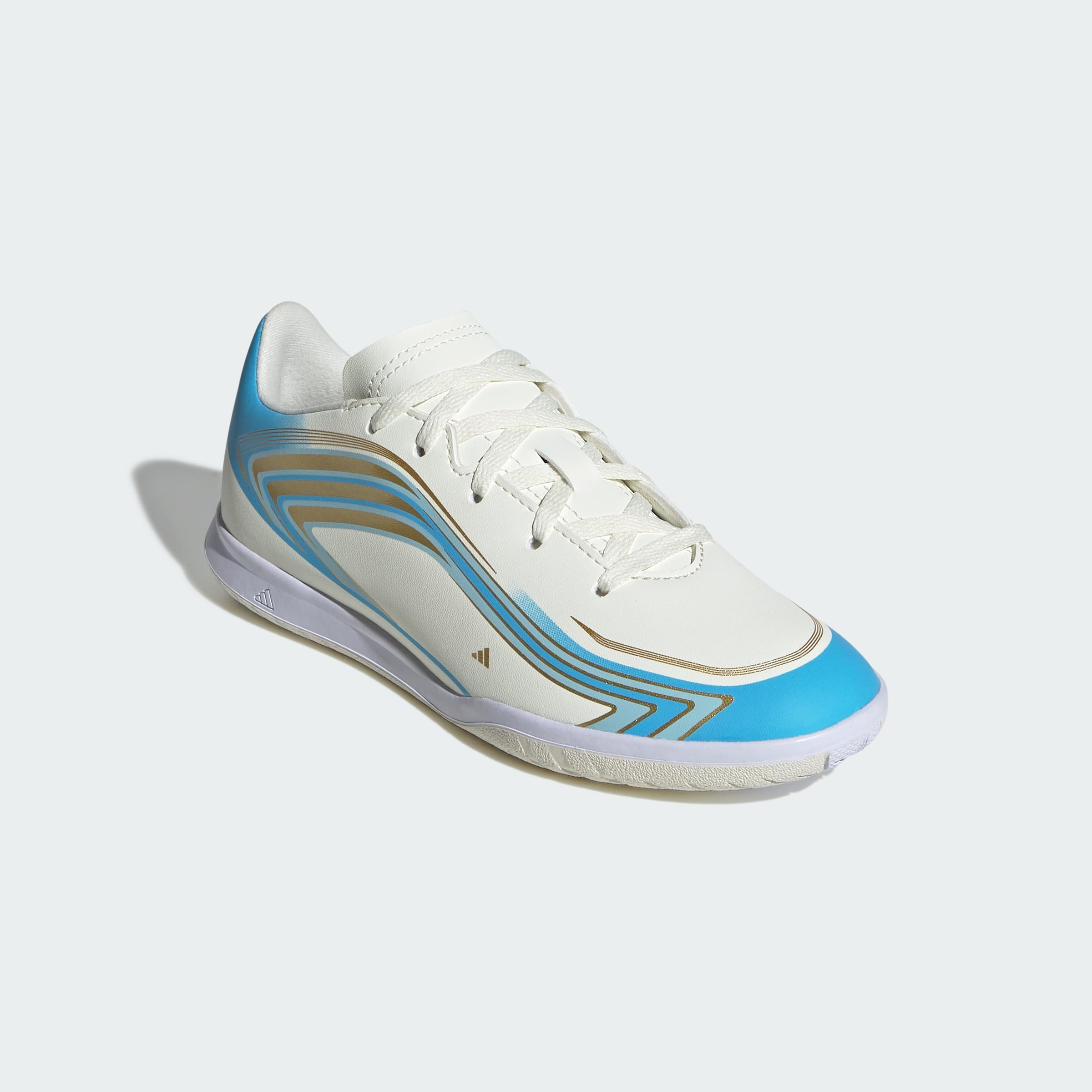 adidas Uniseks - dzieci F50 Messi Club Indoor Football Kids Shoes, ivory/semi blue burst/icey blue, 37 1/3 EU