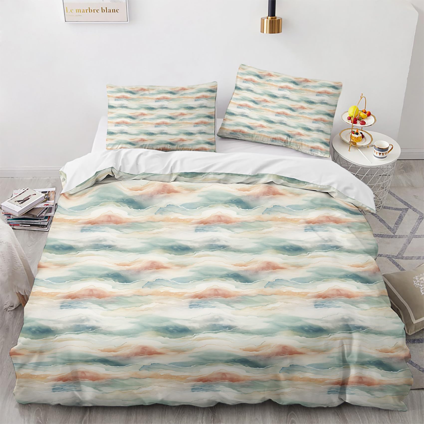 Housse de couette 240x260 vague douce en polycoton avec 2 taies