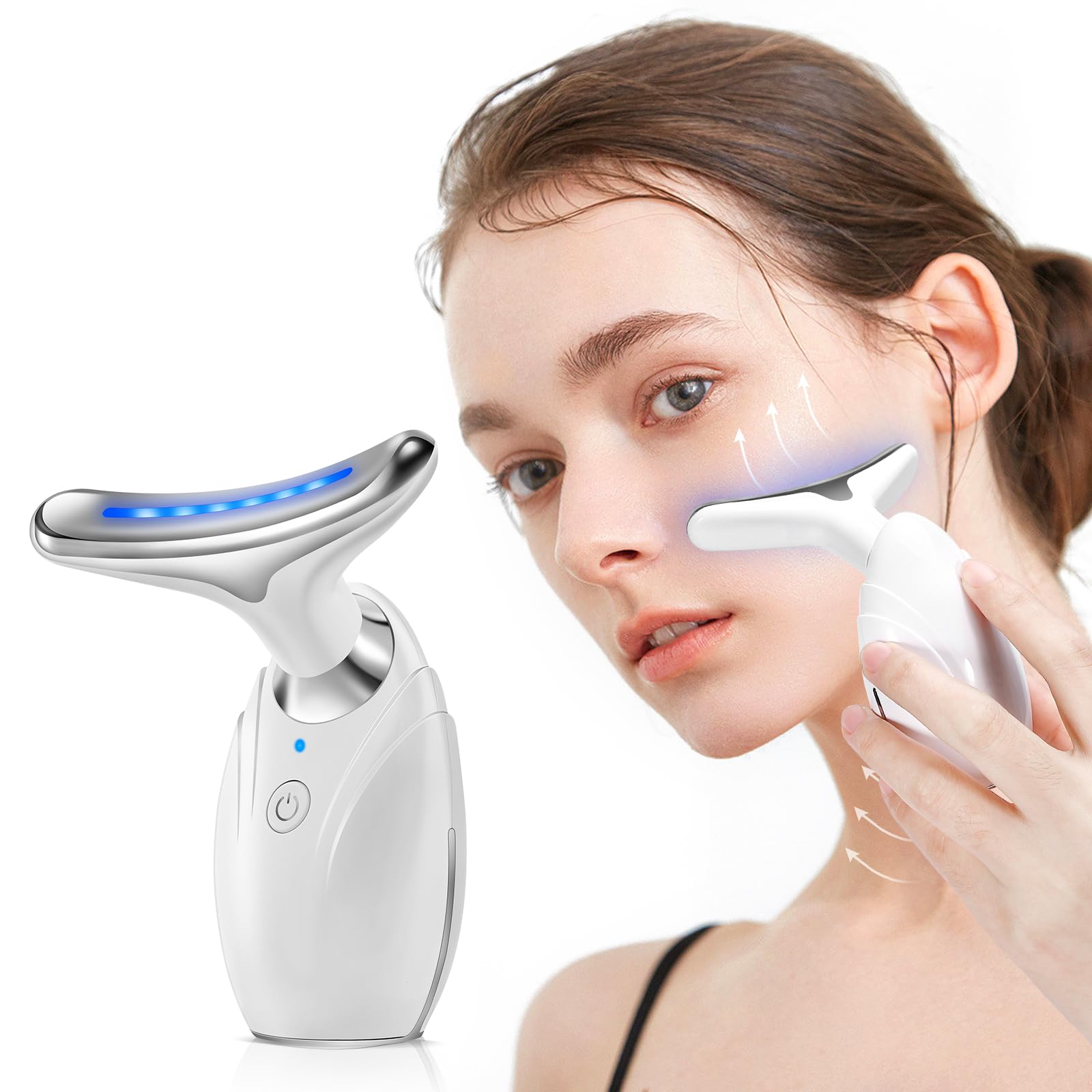 Masajeador Cara Cuello Antiarrugas, EMS Masajeador Facial eléctrico, masajeador de belleza para reafirmar la piel para rostro y cuello, Lifting para Aclarar Líneas del Cuello, Recargable para USB