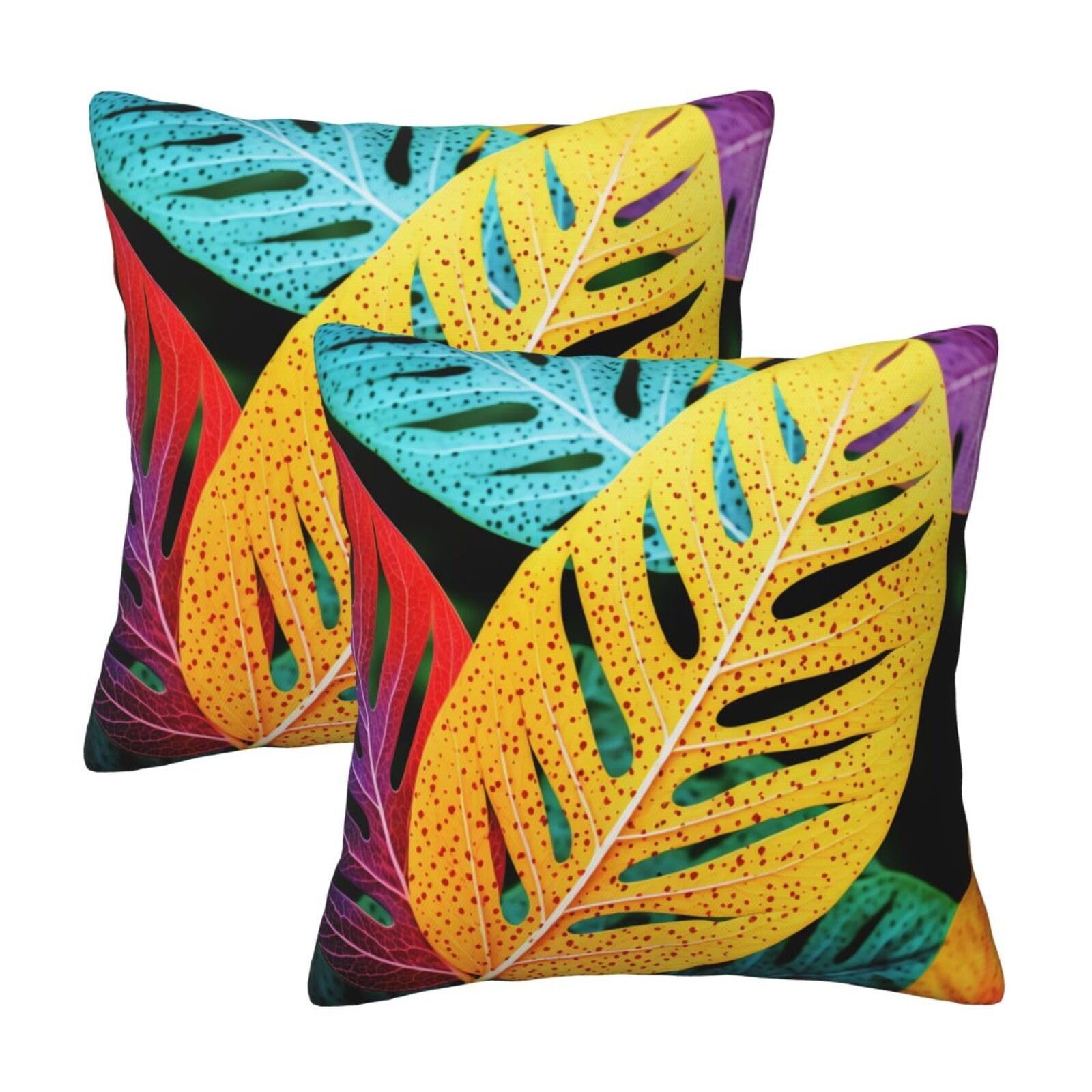 Colorful Leaf Throw Pillow Cases 2 Pack Square Pillowcases Soft Pillow Protectors for Couch Livingroom Sofa Bed Office Car,50x50 CM